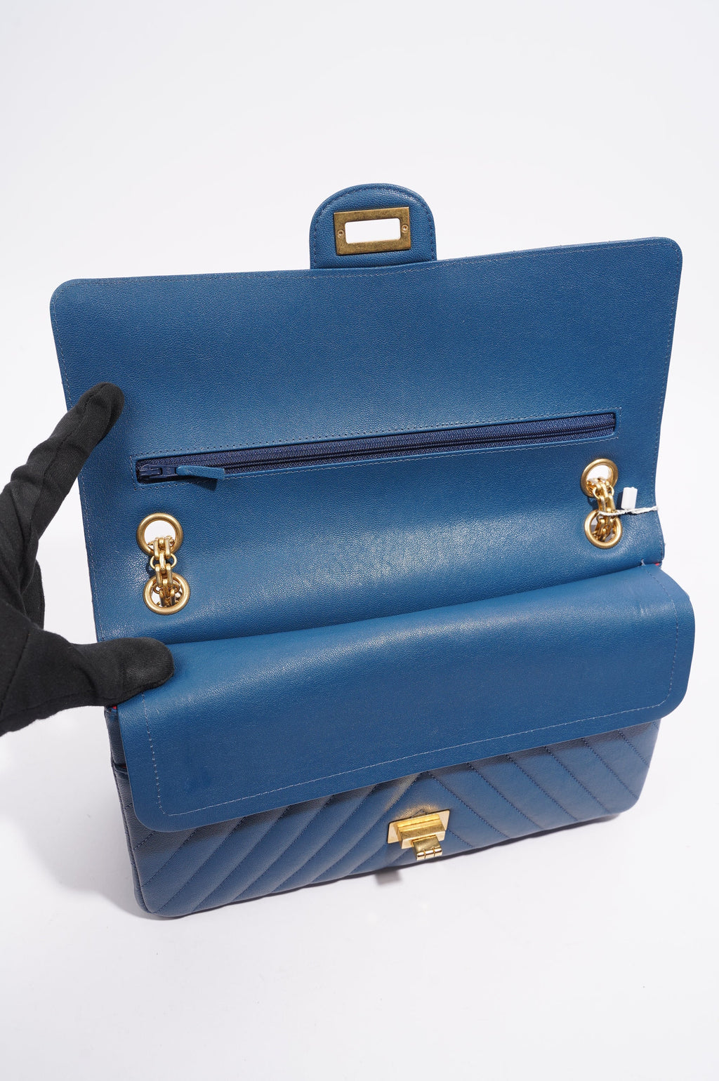 Chanel Womens Lambskin Reissue 2.55 Blue Leather
