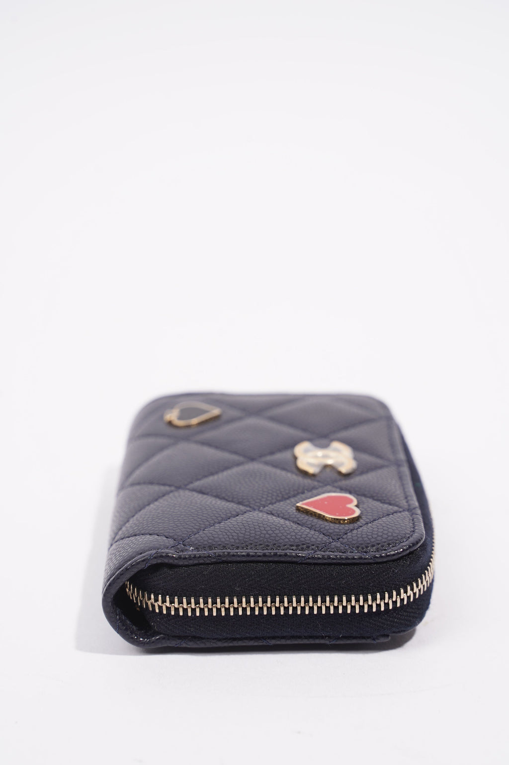Chanel Womens Caviar Leather Purse Navy Hearts