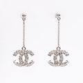 Chanel Womens CC Drop Earrings Silver