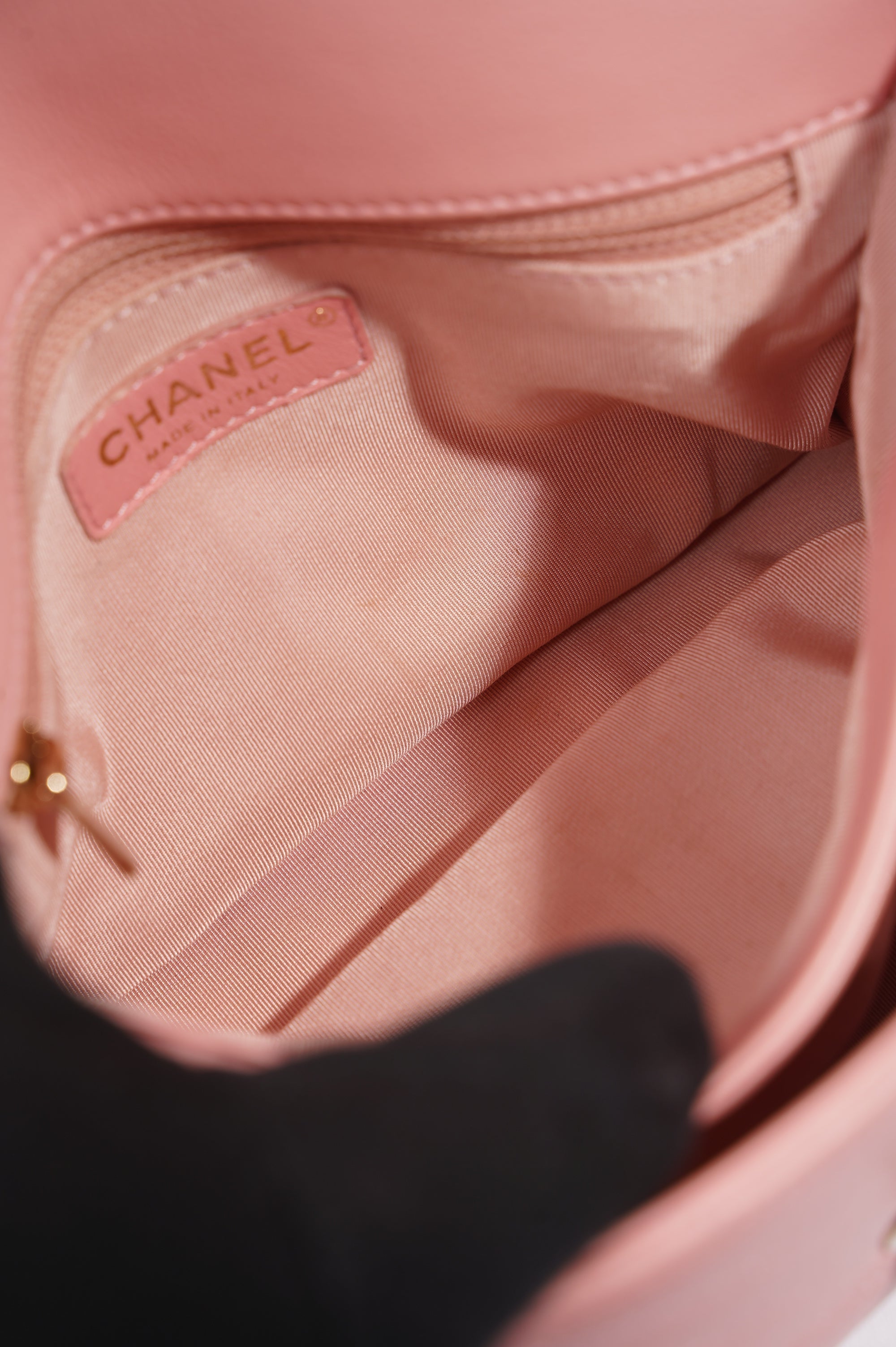 Chanel Womens Chevron Chic Top Handle Bag Pink Caviar Small