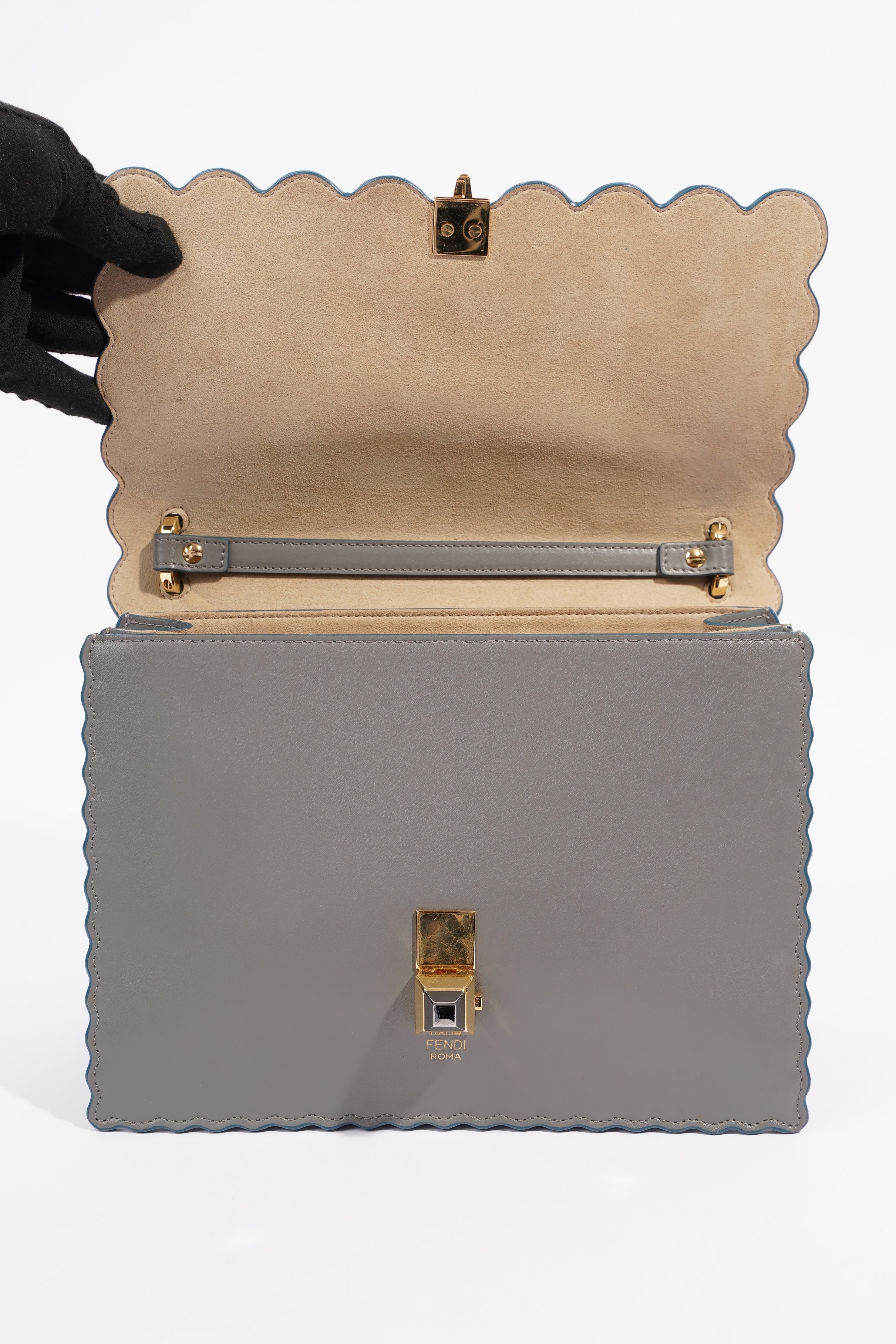 Fendi Kan I Scallop Bag Grey Leather Medium