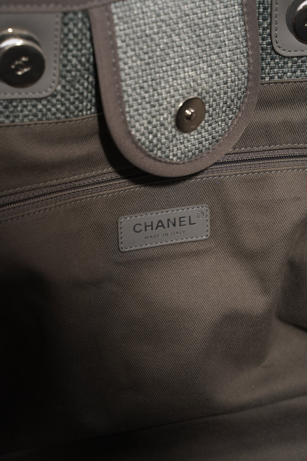 Chanel Womens Deauville Bag Grey Canvas Small