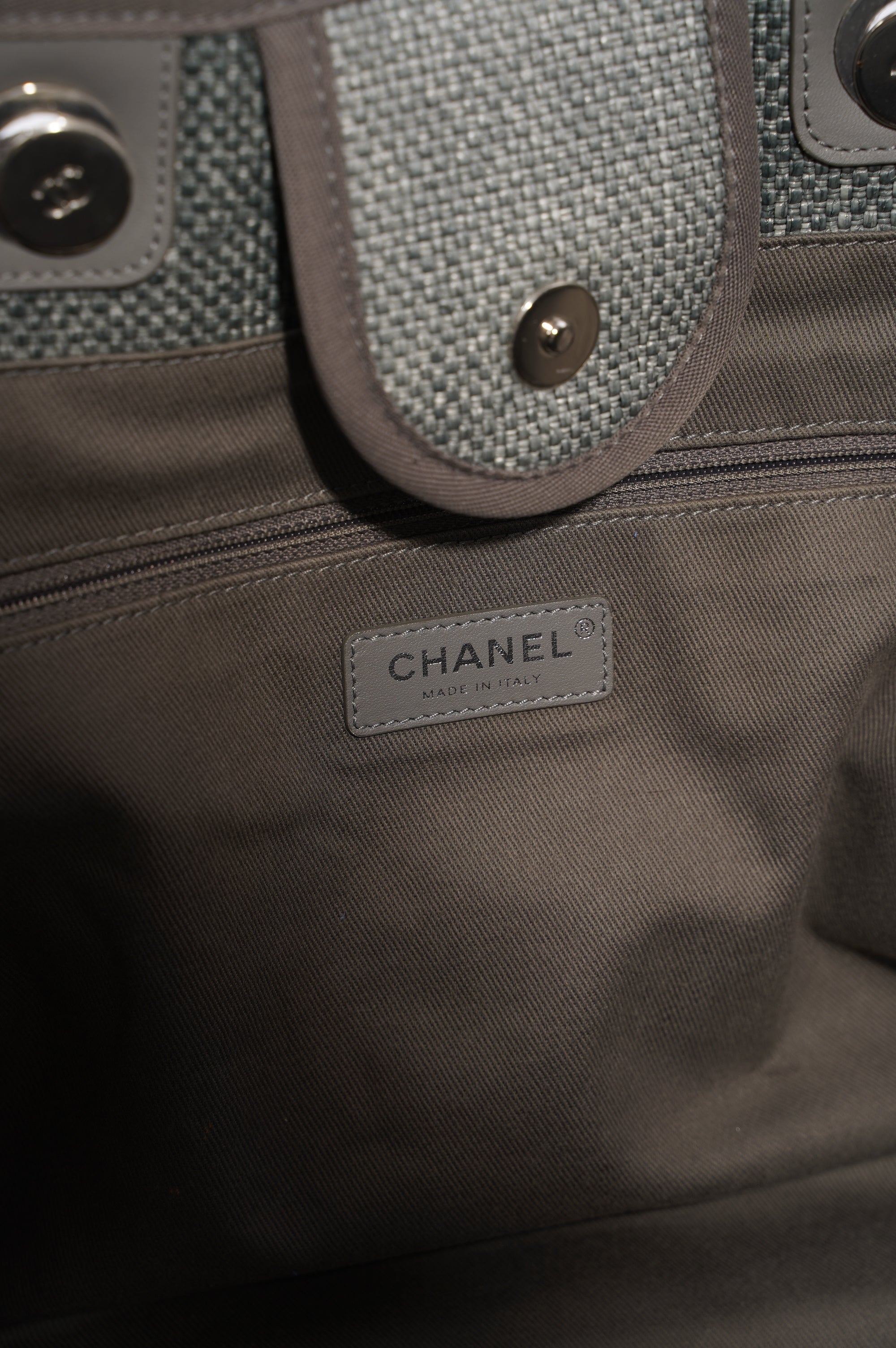 Chanel Womens Deauville Bag Grey Canvas Small