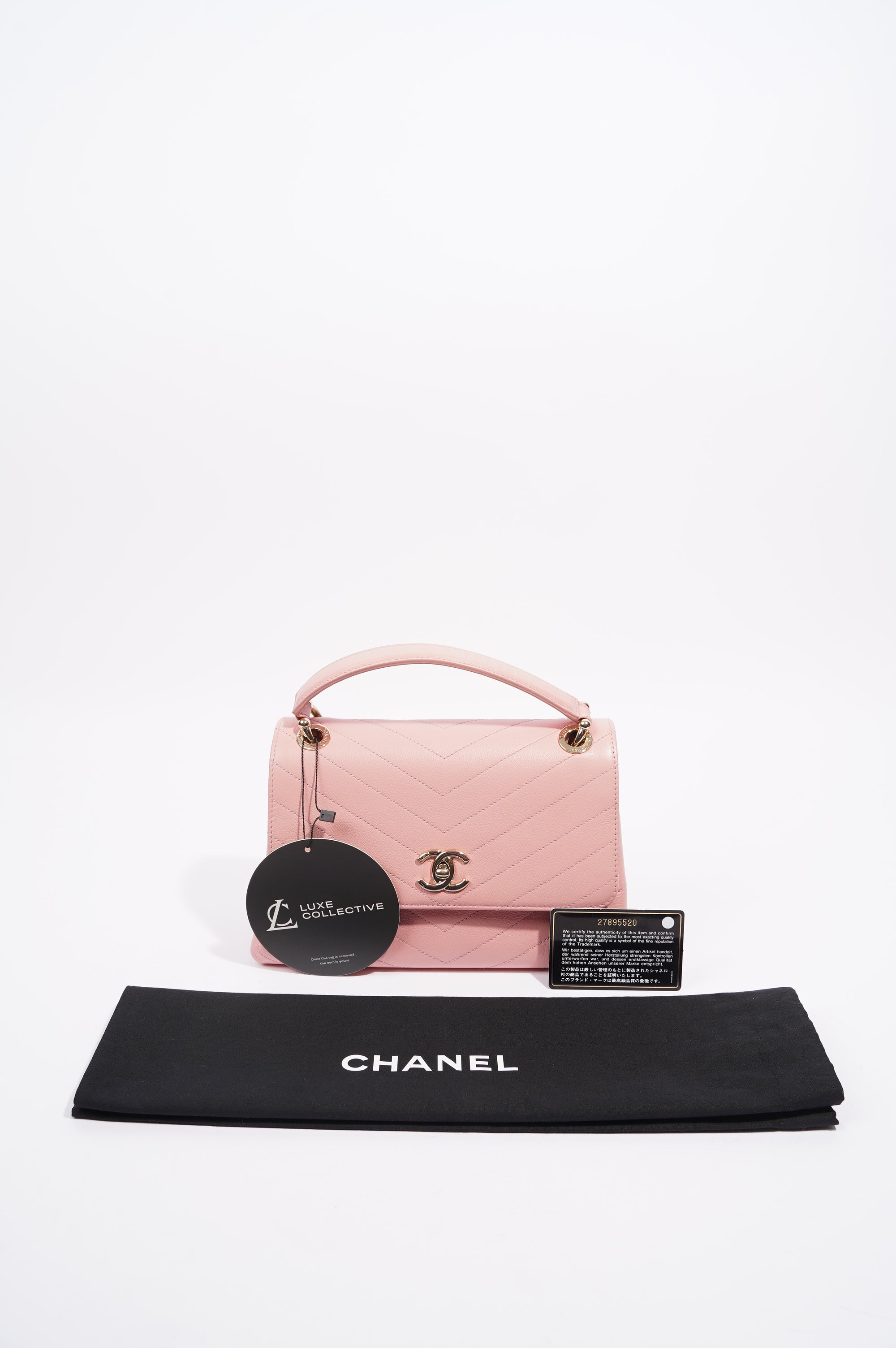 Chanel Womens Chevron Chic Top Handle Bag Pink Caviar Small