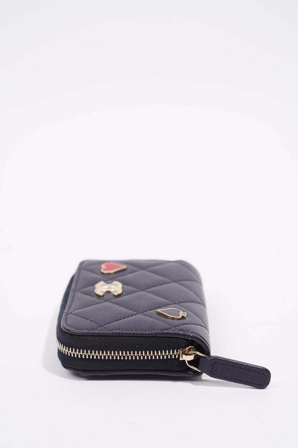 Chanel Womens Caviar Leather Purse Navy Hearts