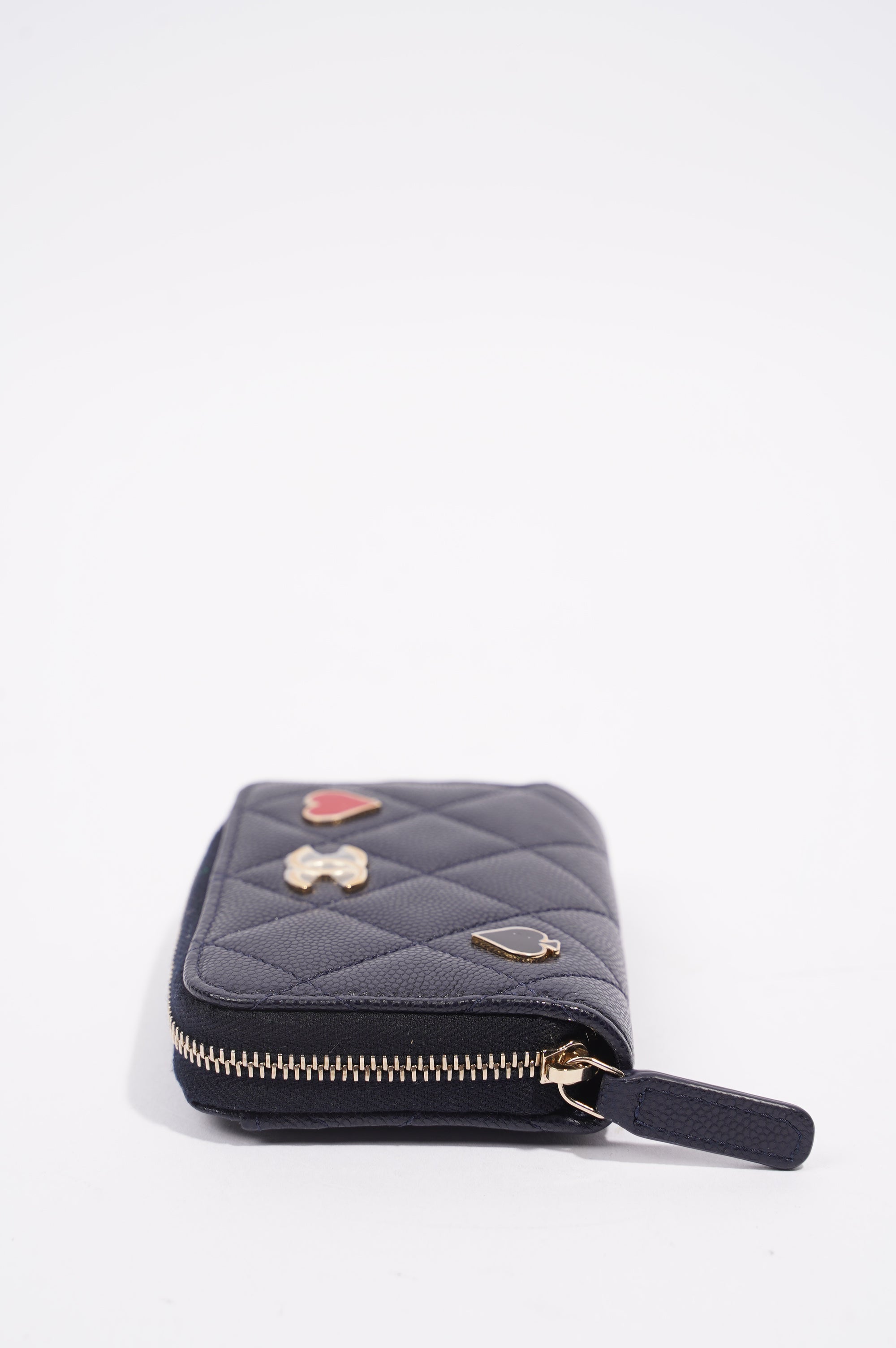 Chanel Womens Caviar Leather Purse Navy Hearts