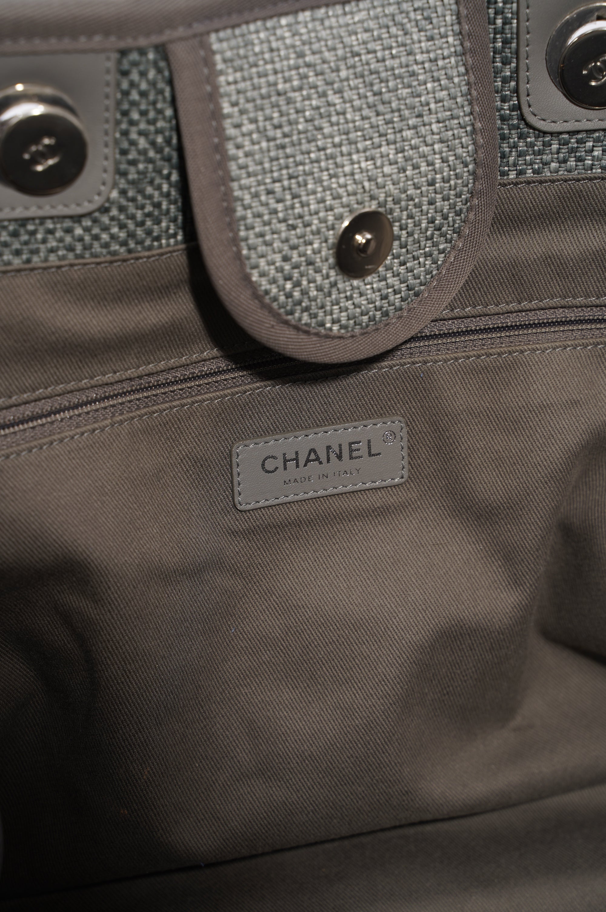 Chanel Womens Deauville Bag Grey Canvas Small