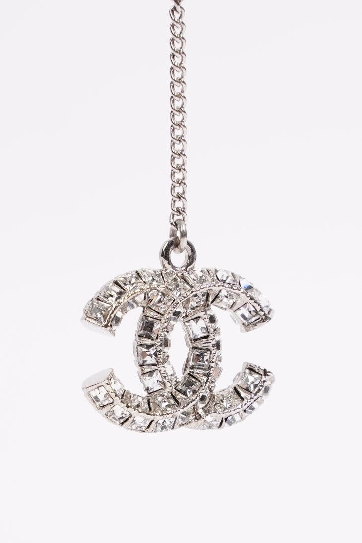 Chanel Womens CC Drop Earrings Silver