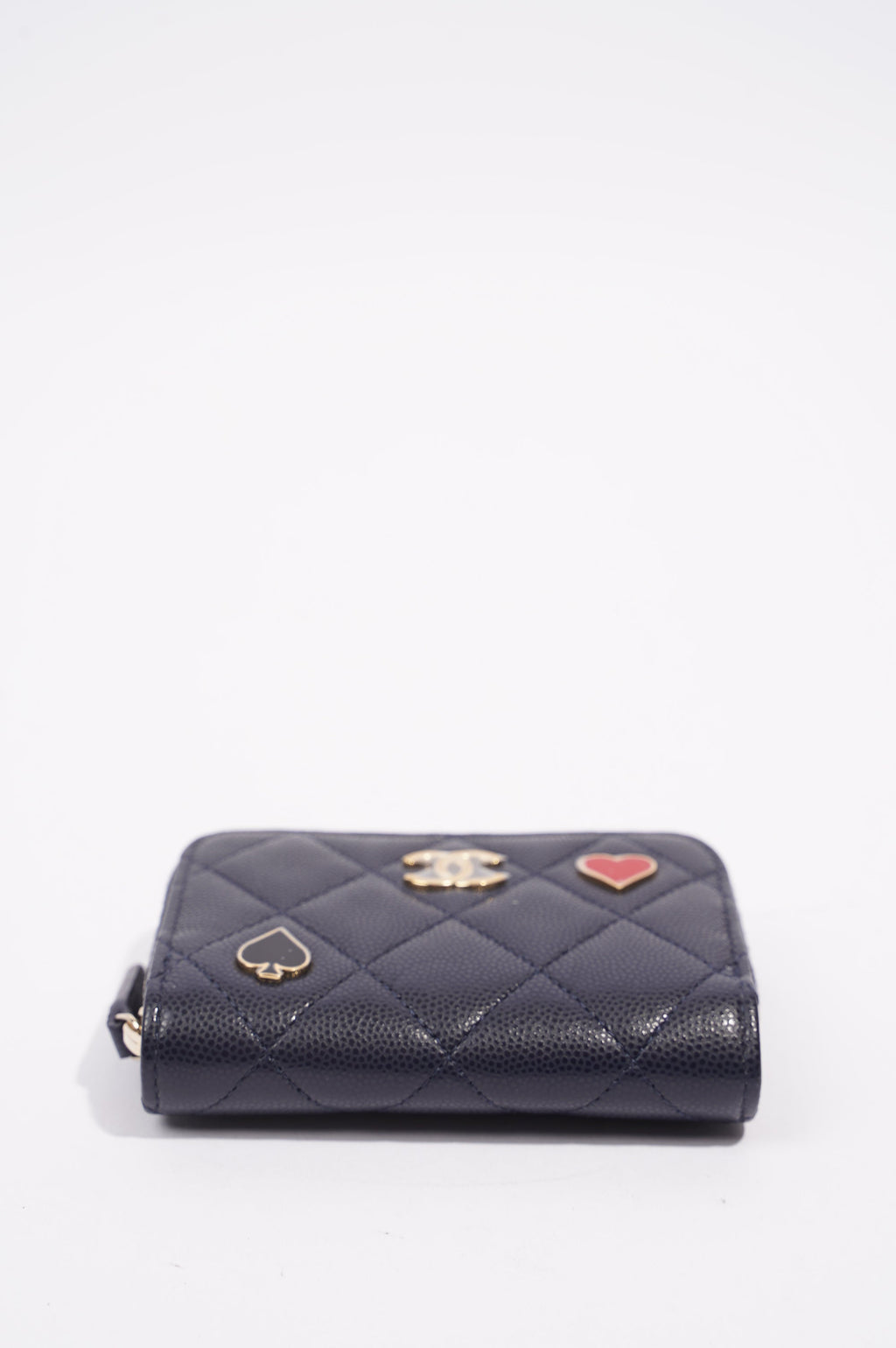 Chanel Womens Caviar Leather Purse Navy Hearts