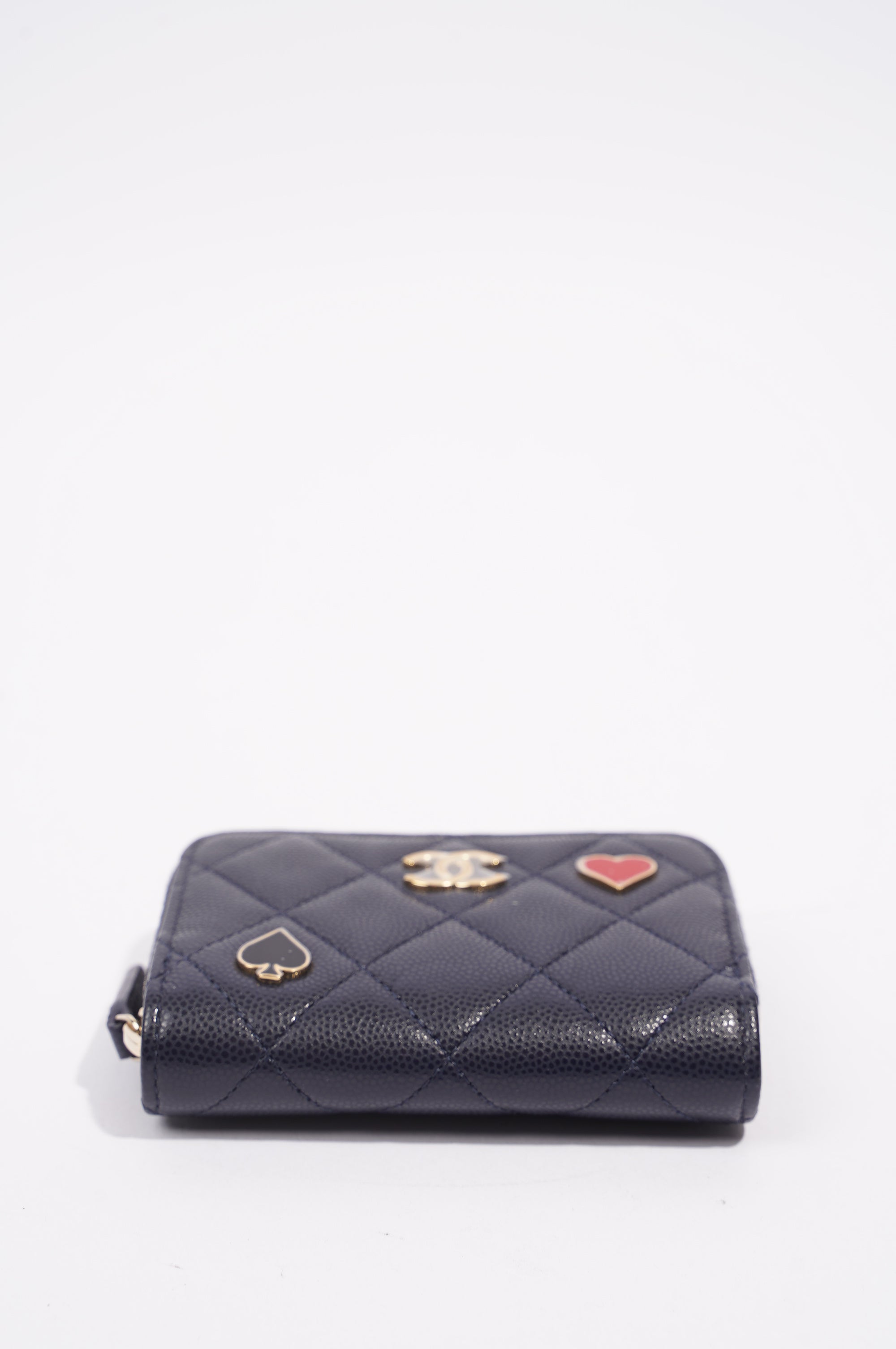 Chanel Womens Caviar Leather Purse Navy Hearts