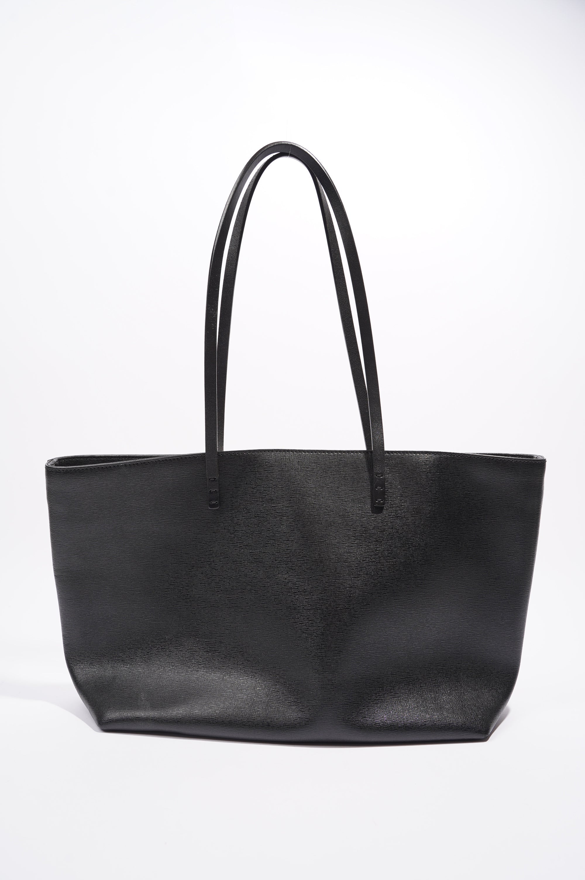 Fendi Logo Roll Tote Black Leather / Shearling Large