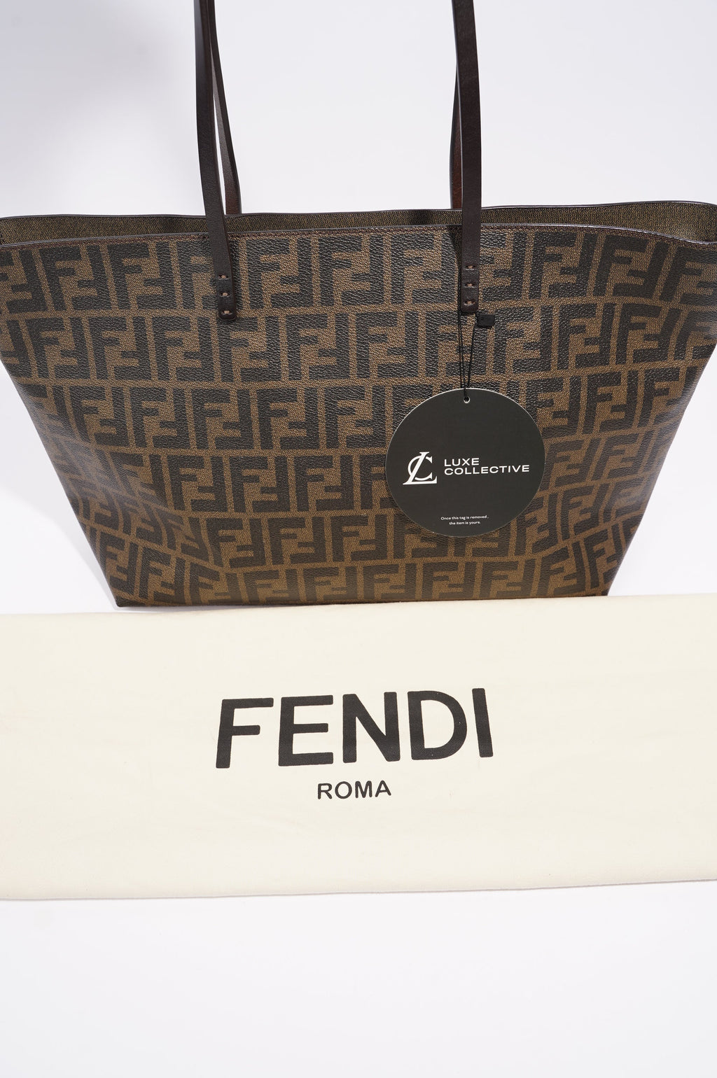 Fendi Womens Zucca Roll Tote Bag Monogram Canvas Medium