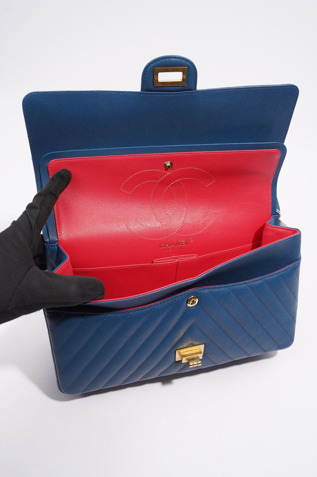 Chanel Womens Lambskin Reissue 2.55 Blue Leather