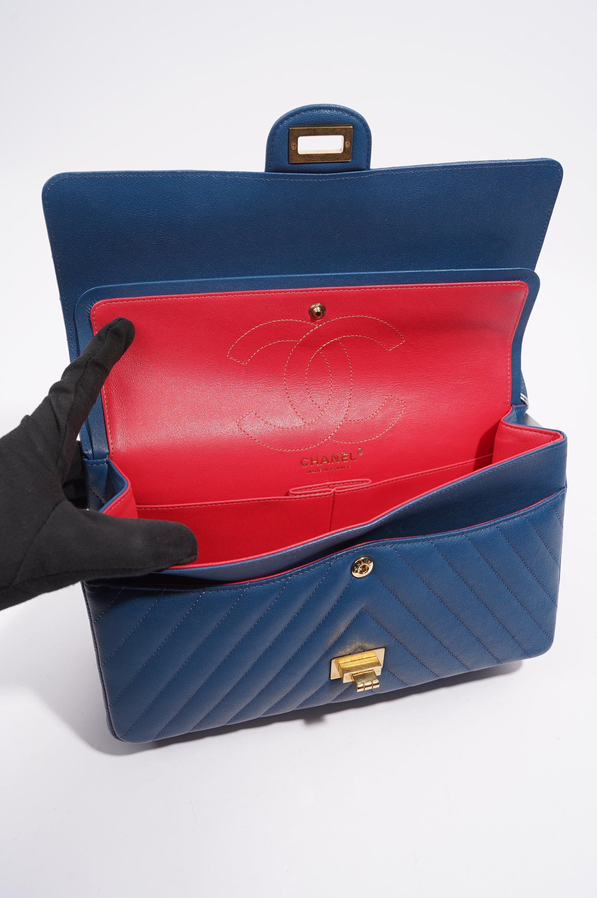 Chanel Womens Lambskin Reissue 2.55 Blue Leather