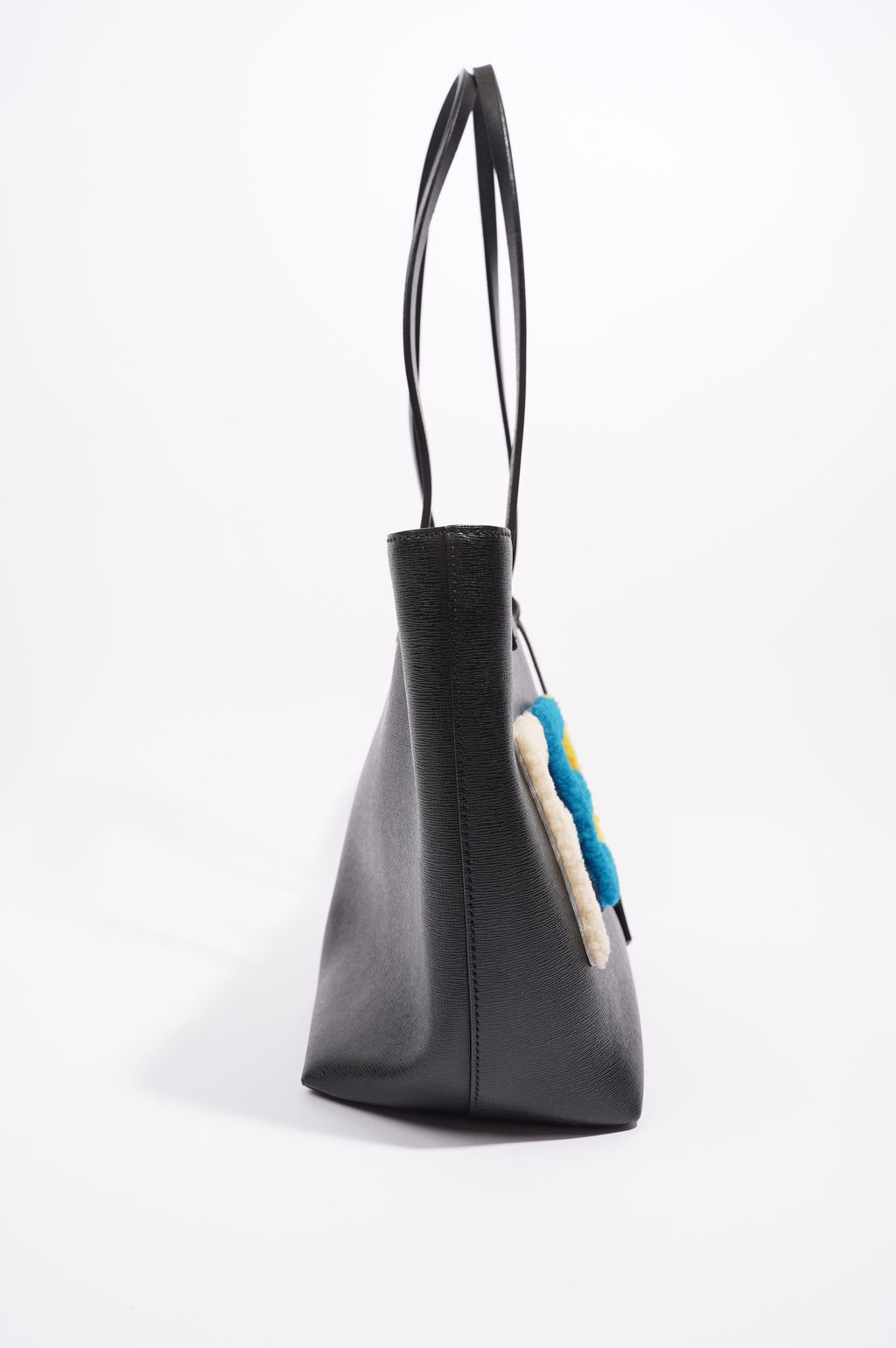 Fendi Logo Roll Tote Black Leather / Shearling Large