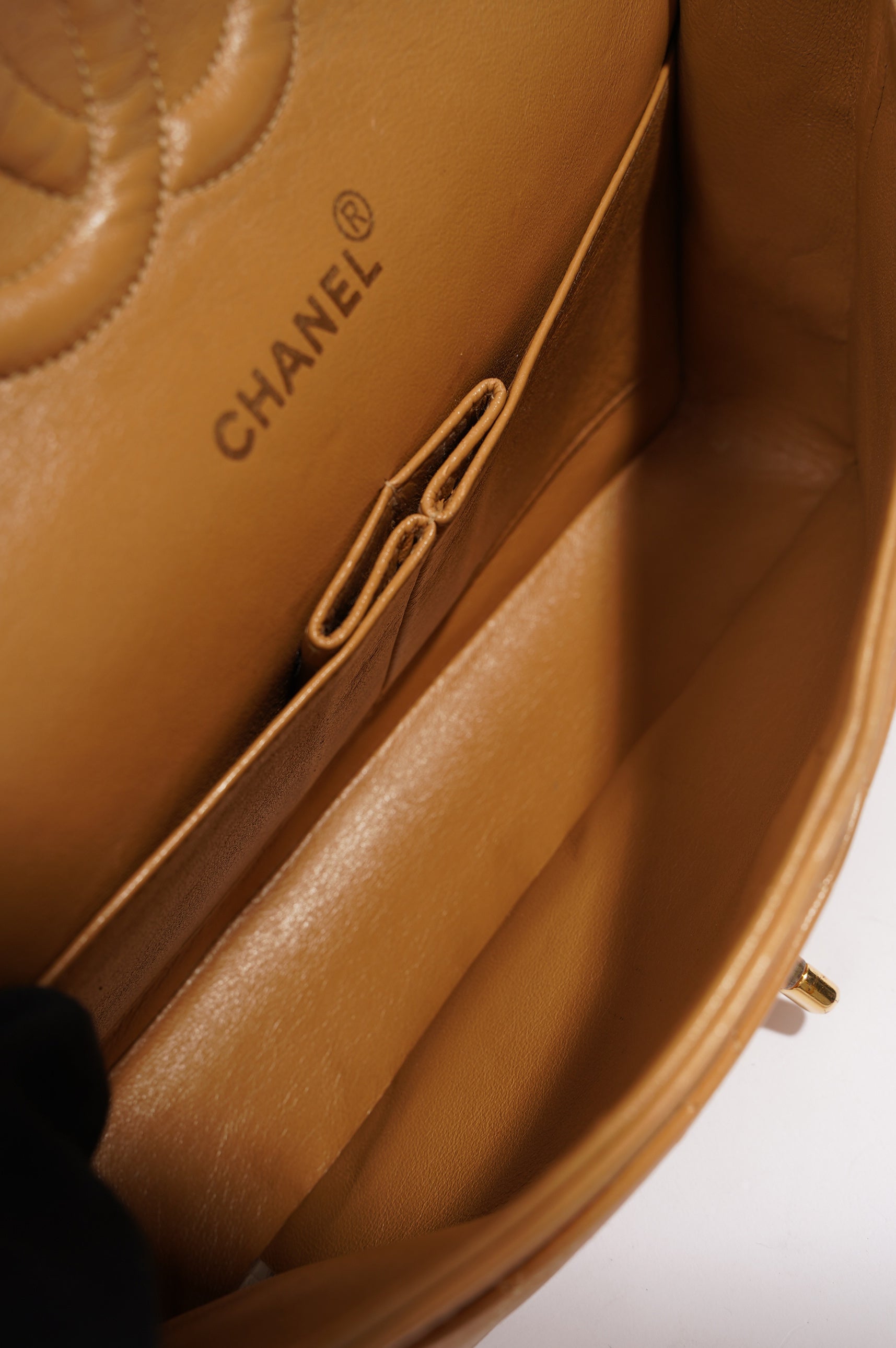 Chanel Womens Lambskin Classic Flap Beige Medium