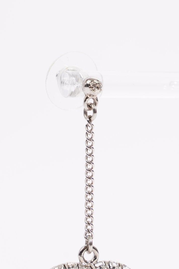 Chanel Womens CC Drop Earrings Silver