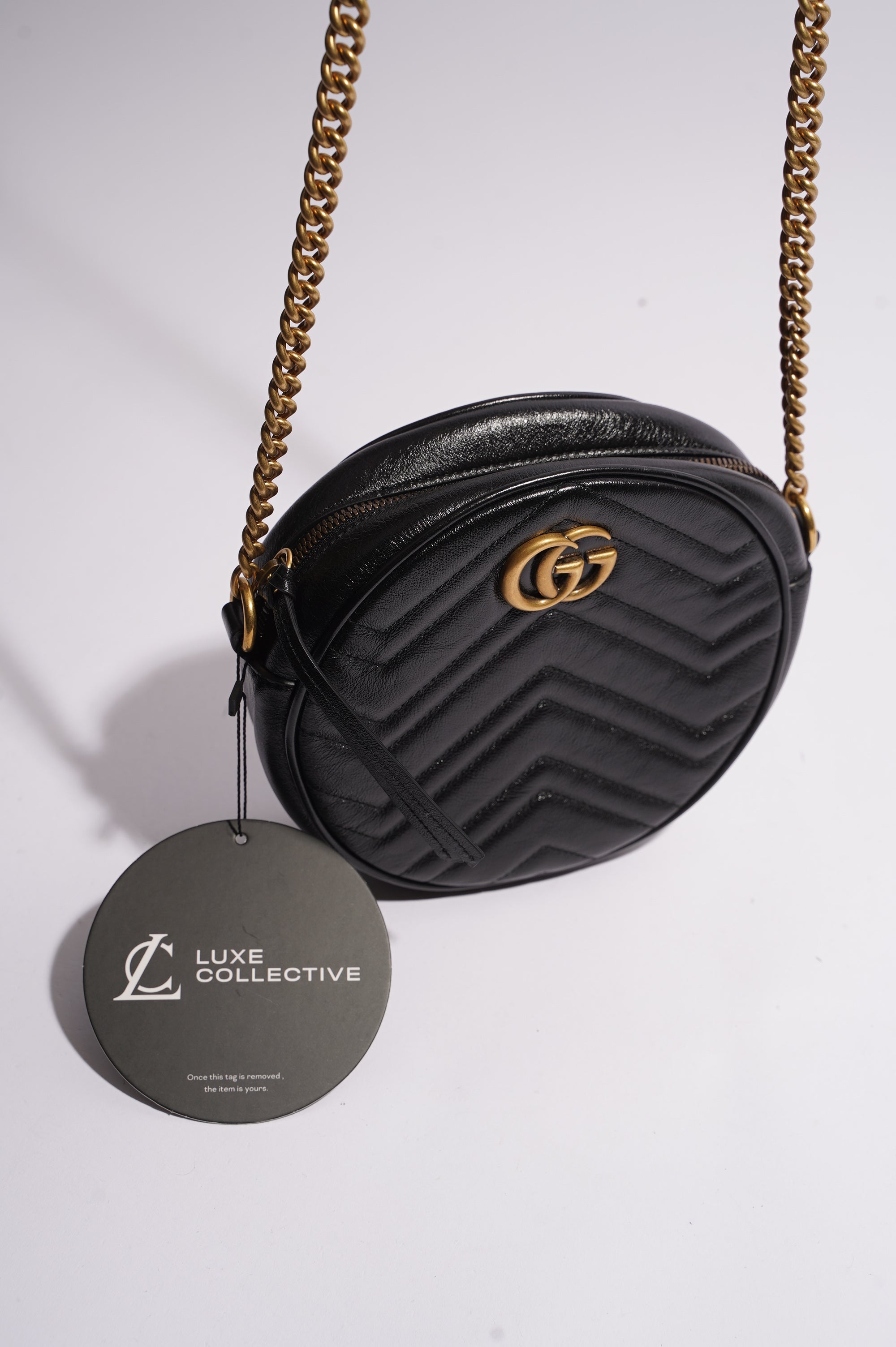 Gucci Womens Marmont Round Bag Black / Gold