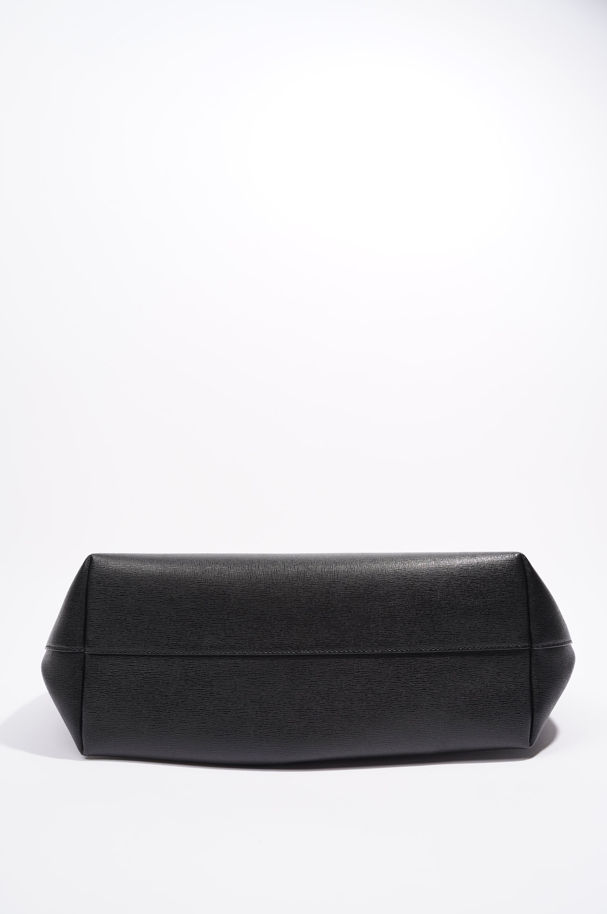 Fendi Logo Roll Tote Black Leather / Shearling Large