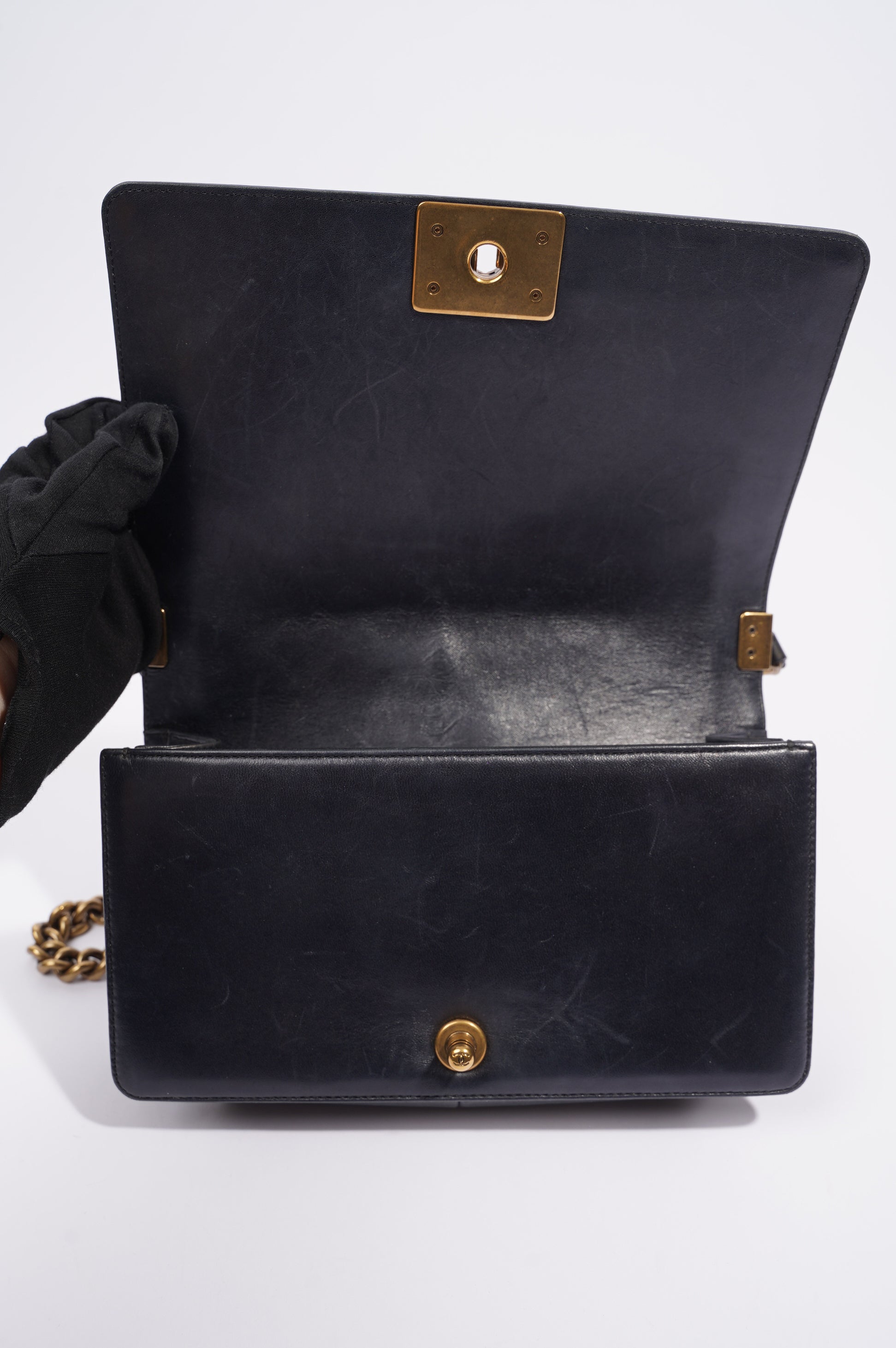 Chanel Womens Boy Bag Navy Lambskin Medium