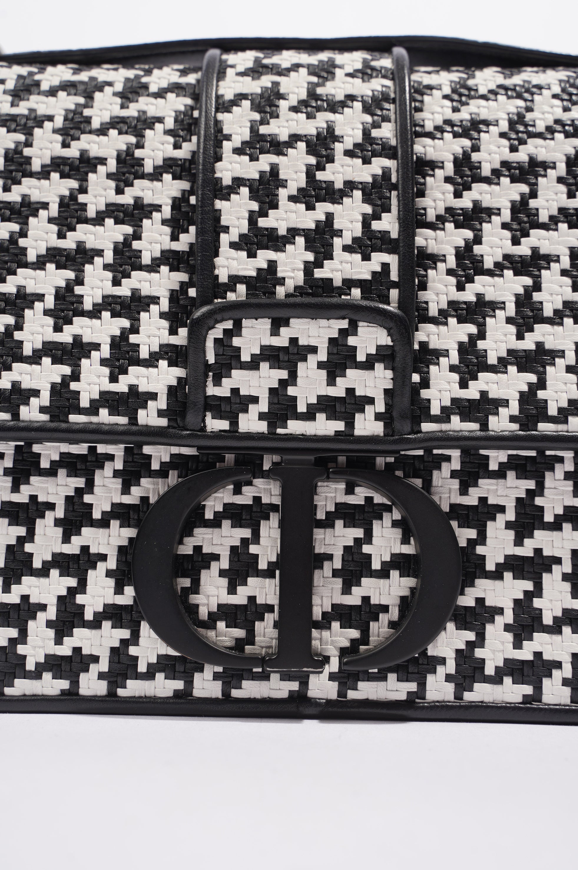 Christian Dior Womens Houndstooth 30 Montaigne Flap Bag Black / White