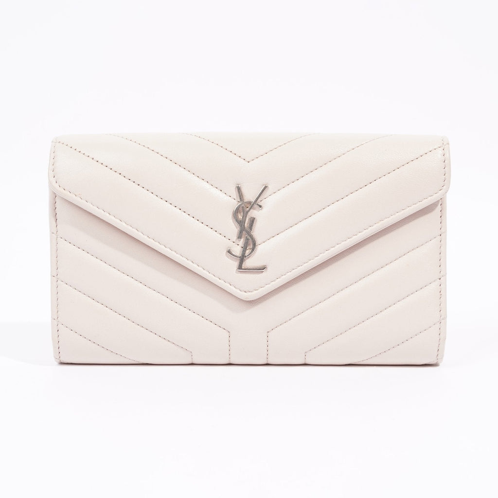 Saint Laurent Womens Flap Wallet Pink Leather Large