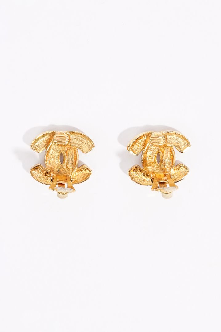 Chanel Womens Vintage Coco Earrings Gold