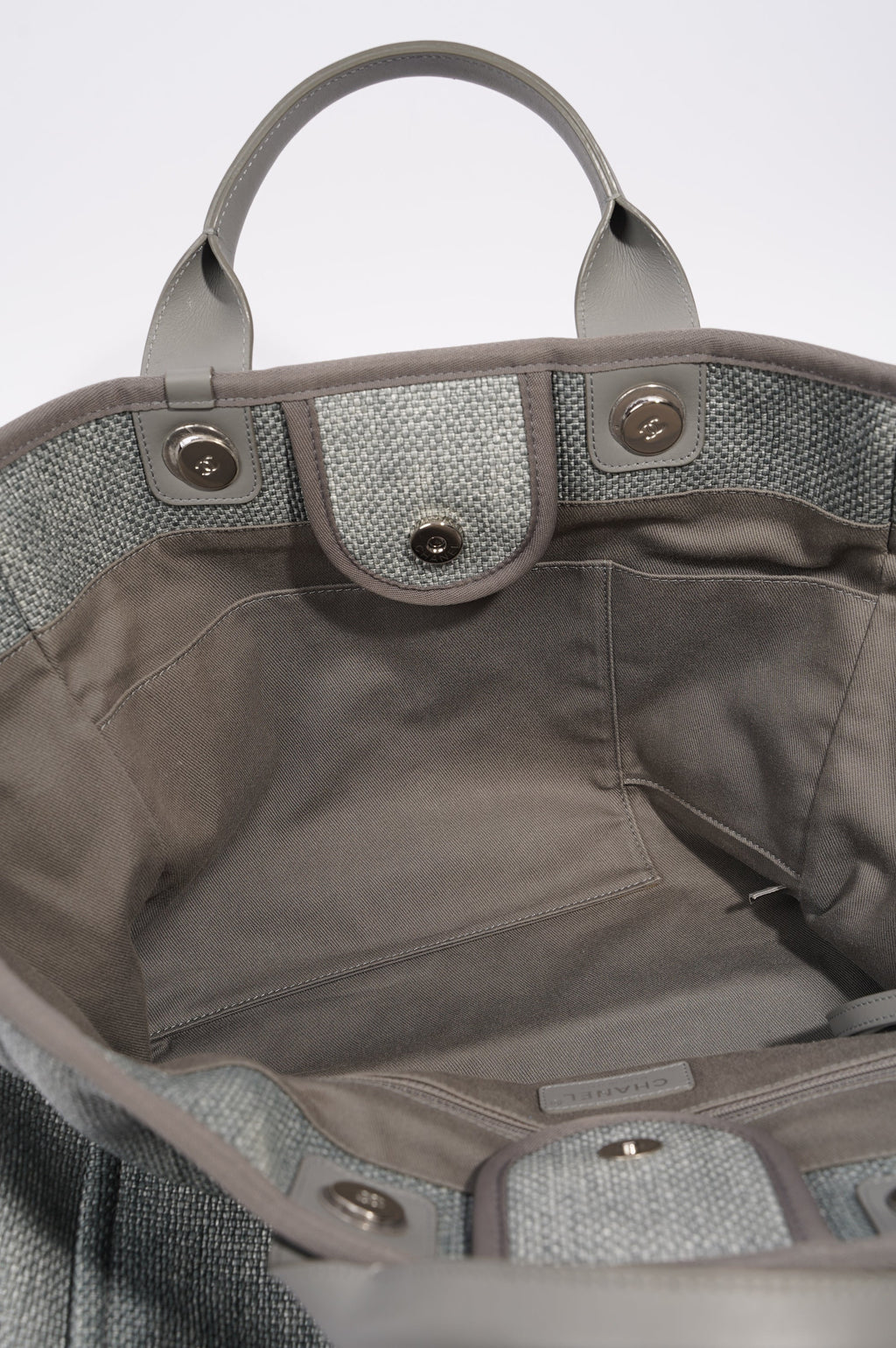 Chanel Womens Deauville Bag Grey Canvas Small