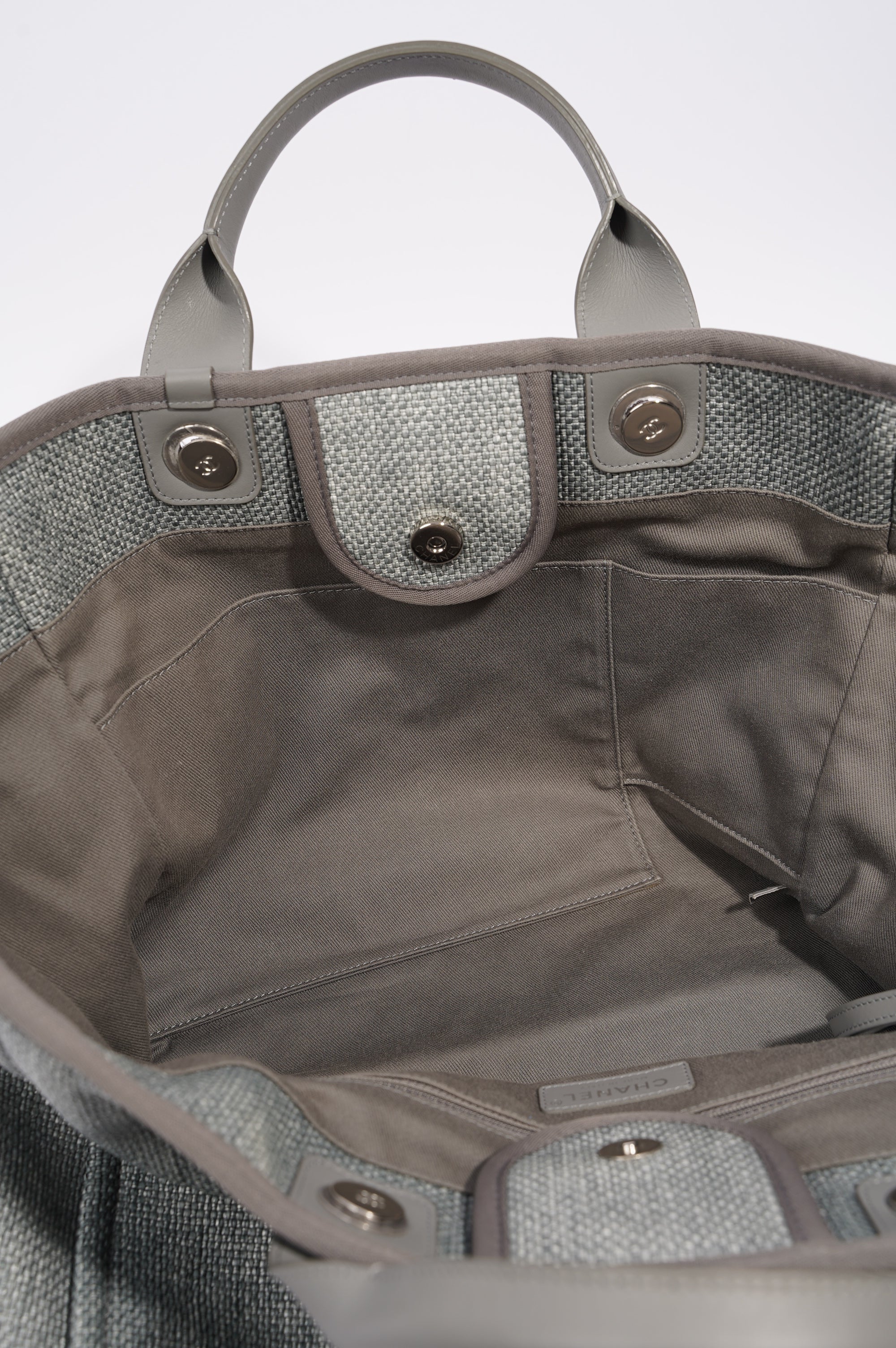 Chanel Womens Deauville Bag Grey Canvas Small