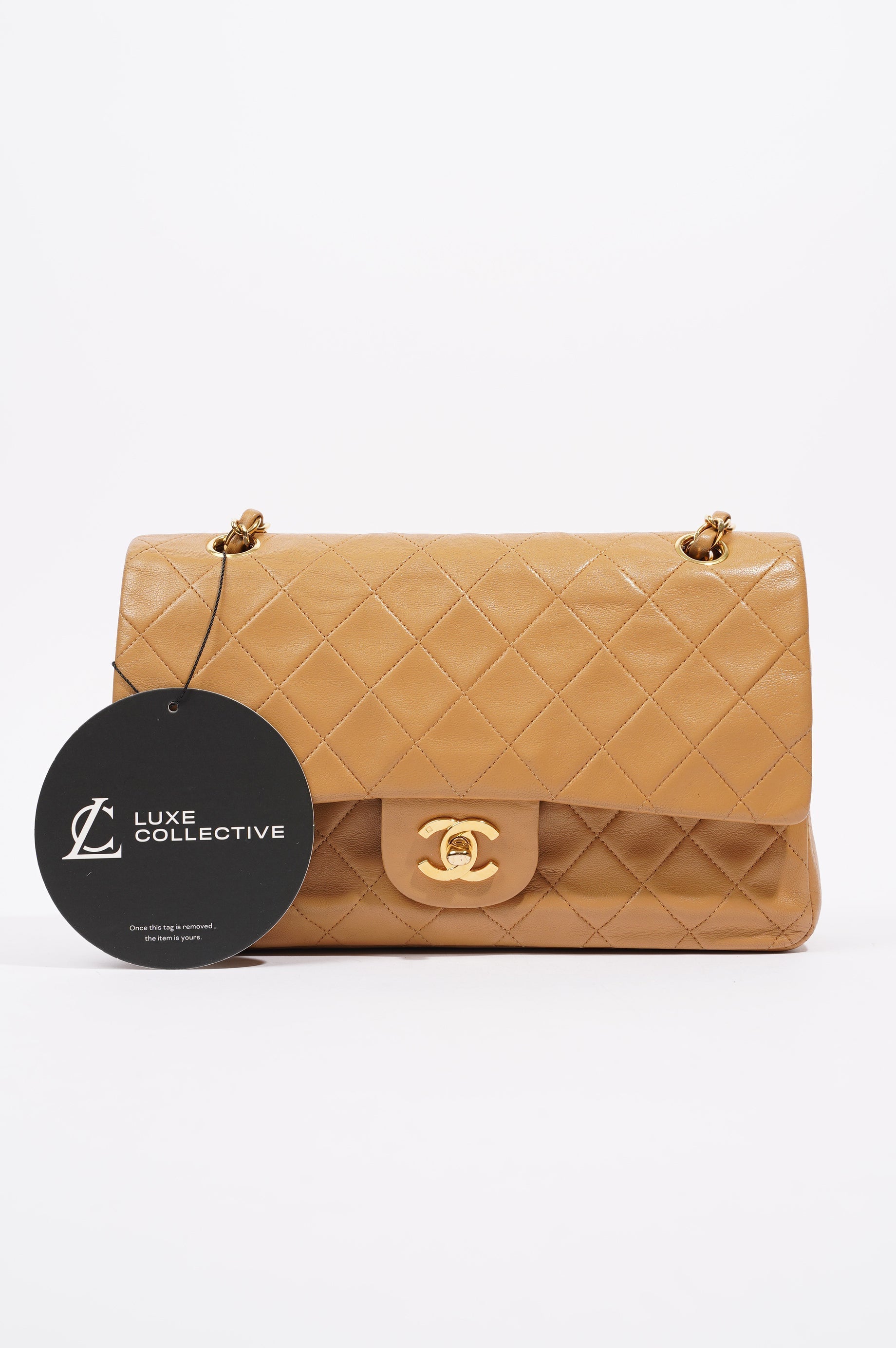 Chanel Womens Lambskin Classic Flap Beige Medium