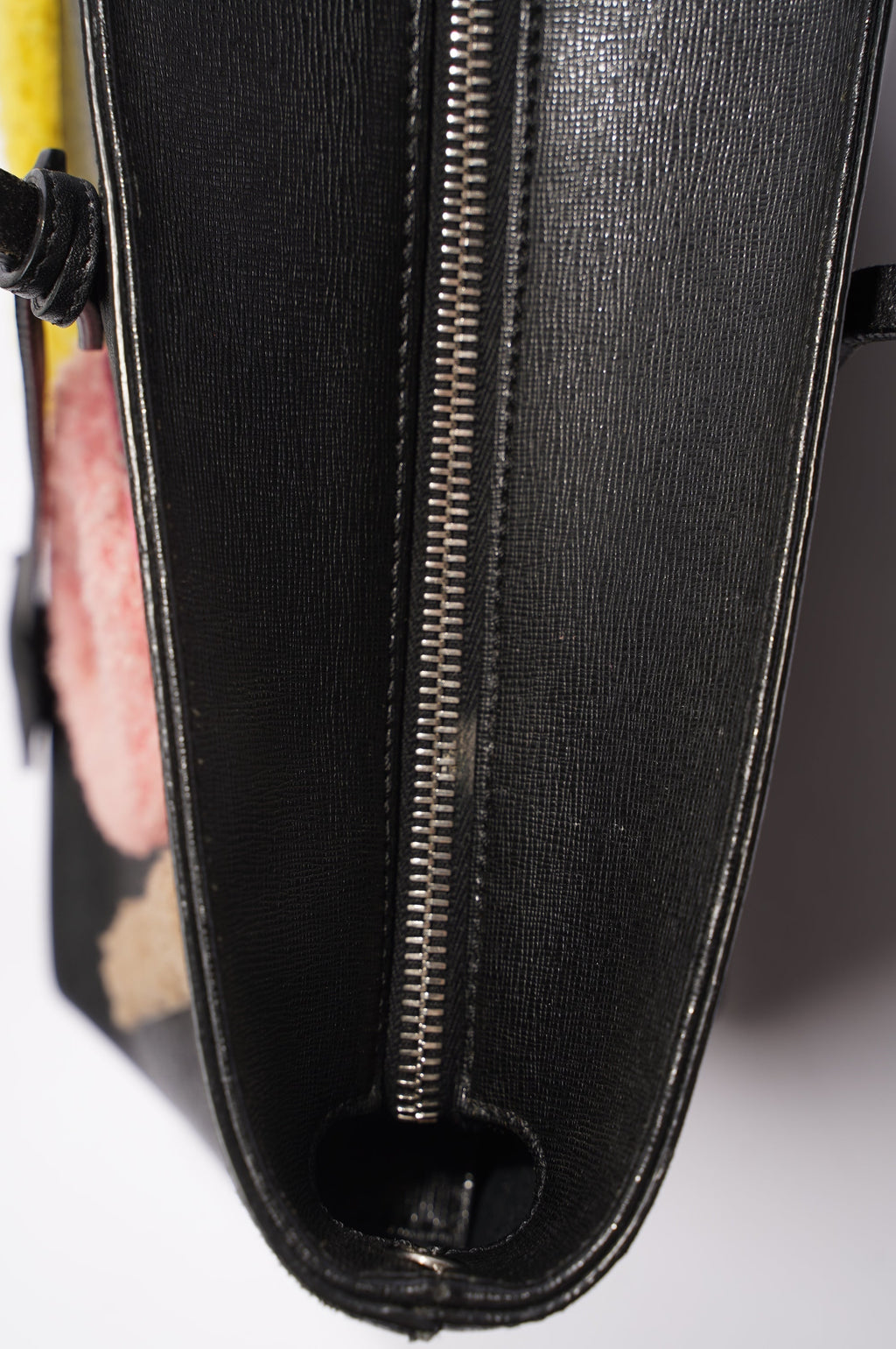 Fendi Logo Roll Tote Black Leather / Shearling Large