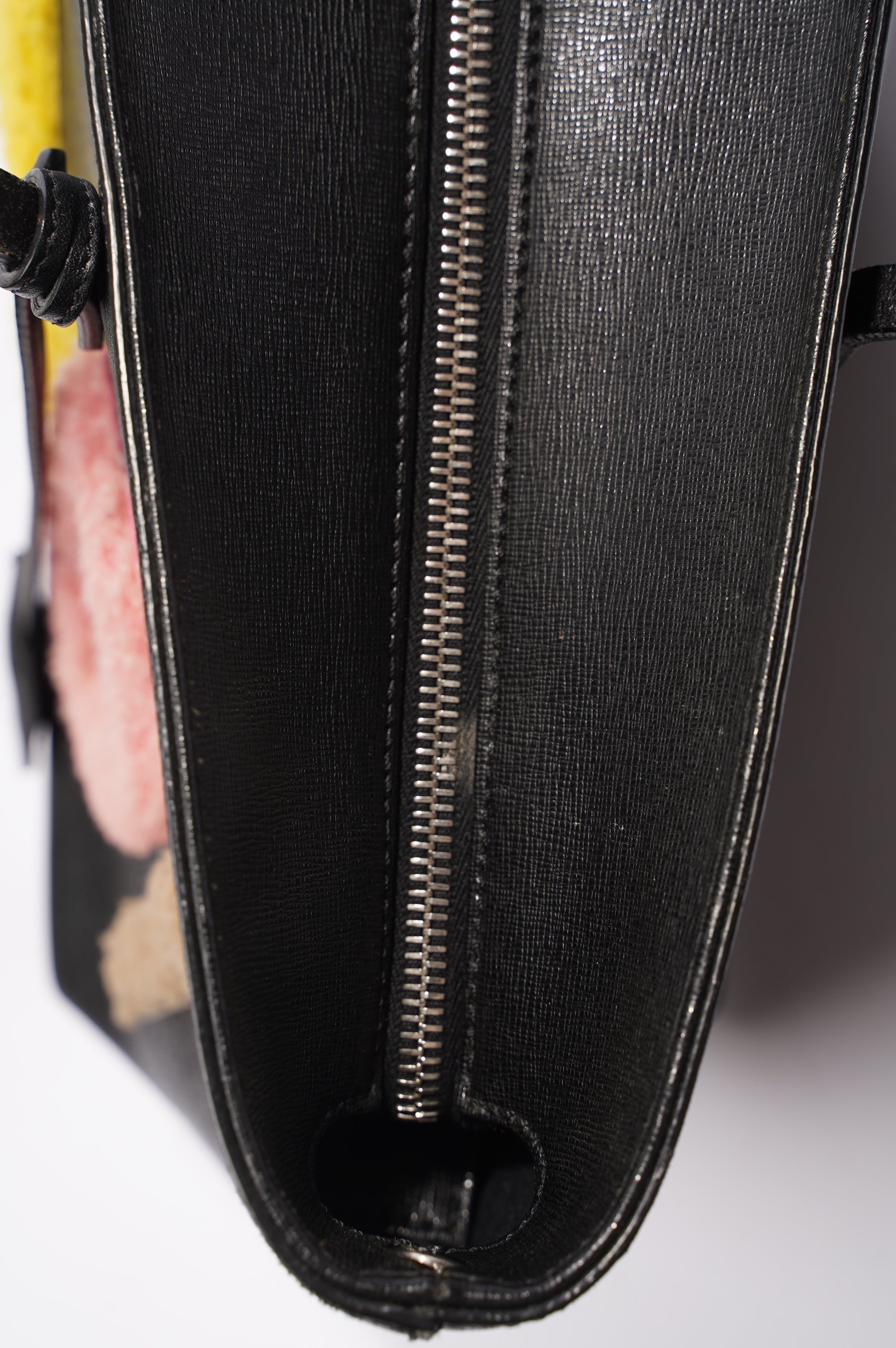 Fendi Logo Roll Tote Black Leather / Shearling Large