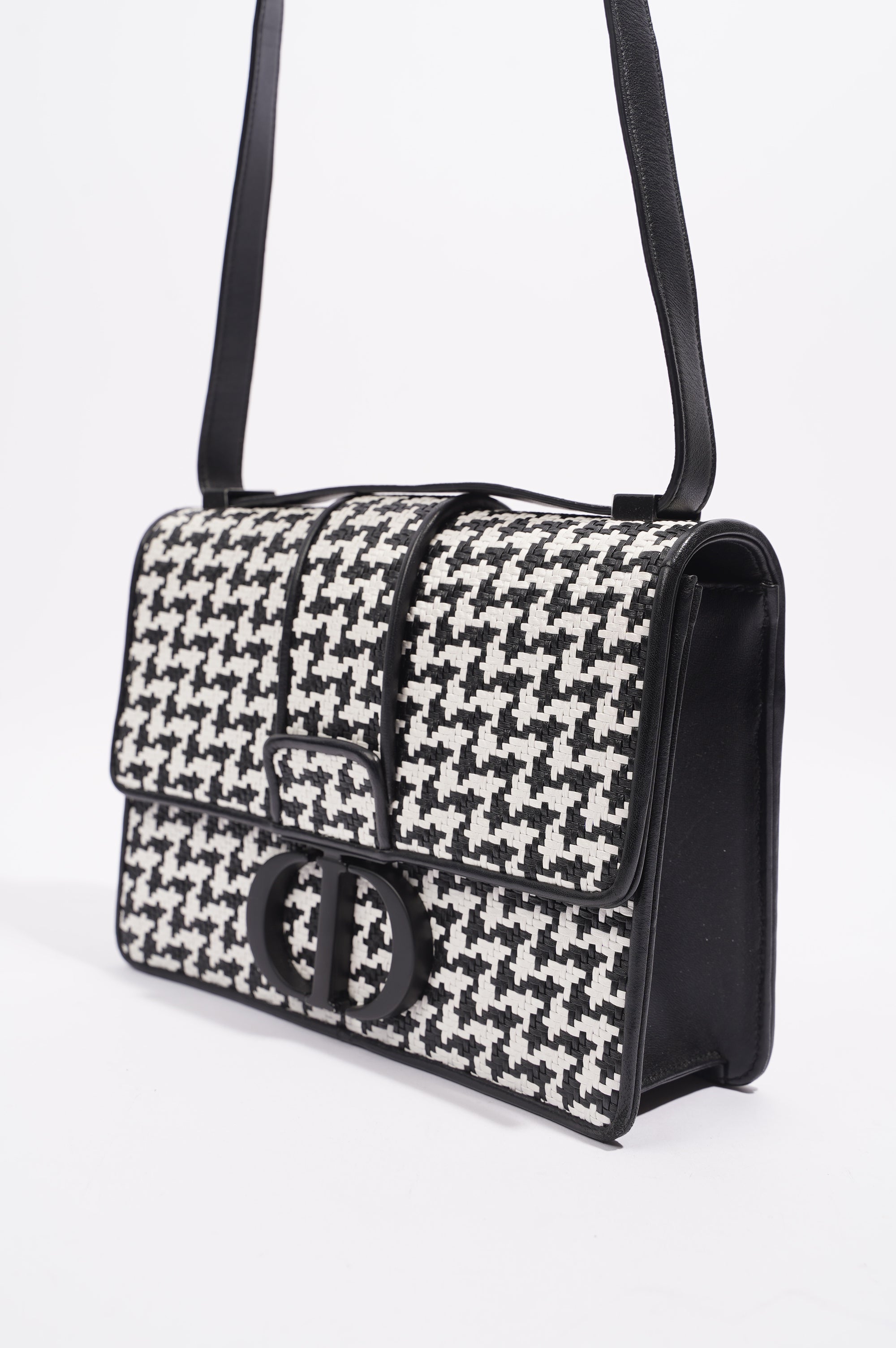 Christian Dior Womens Houndstooth 30 Montaigne Flap Bag Black / White