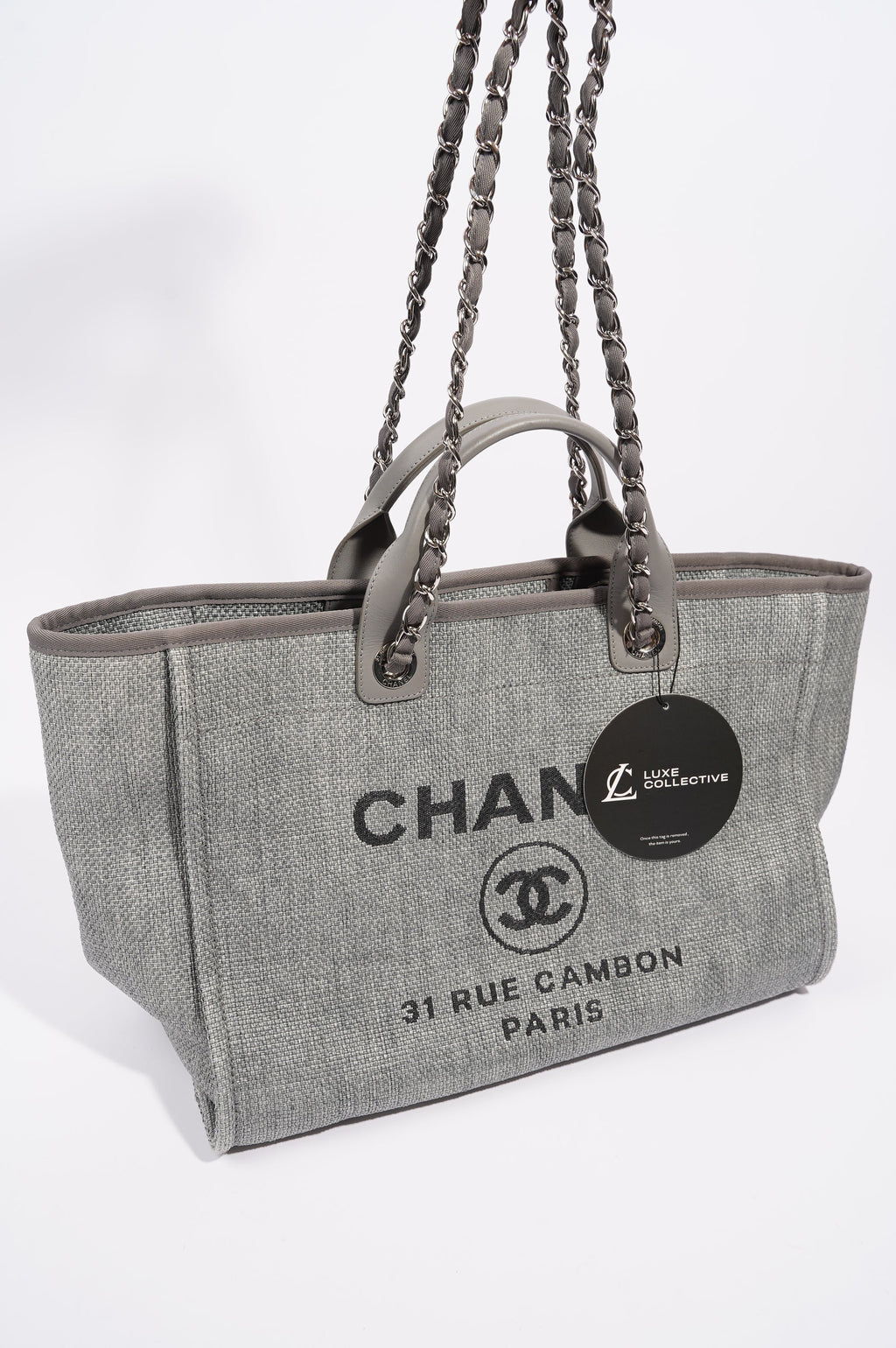 Chanel Womens Deauville Bag Grey Canvas Small
