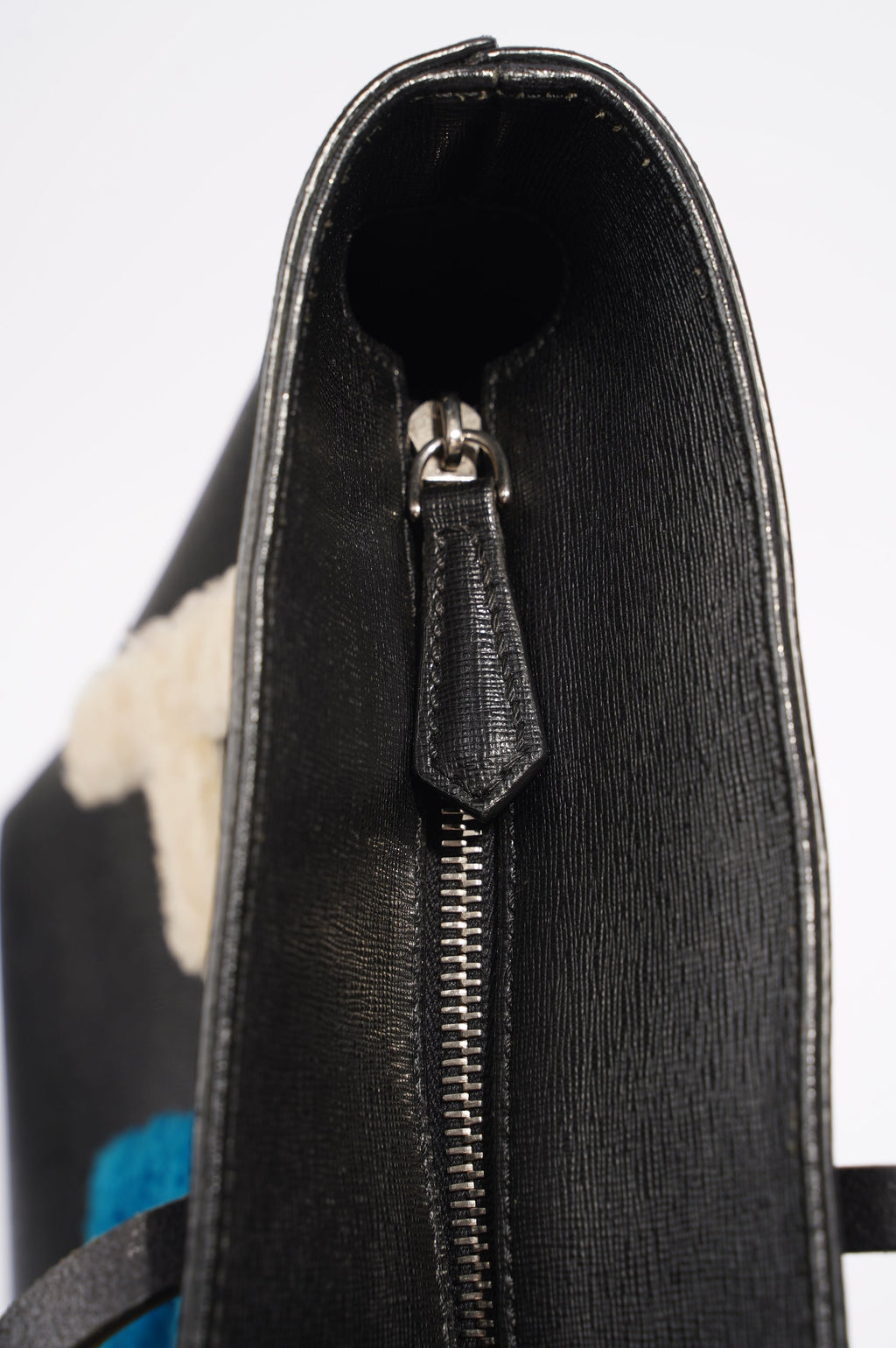 Fendi Logo Roll Tote Black Leather / Shearling Large