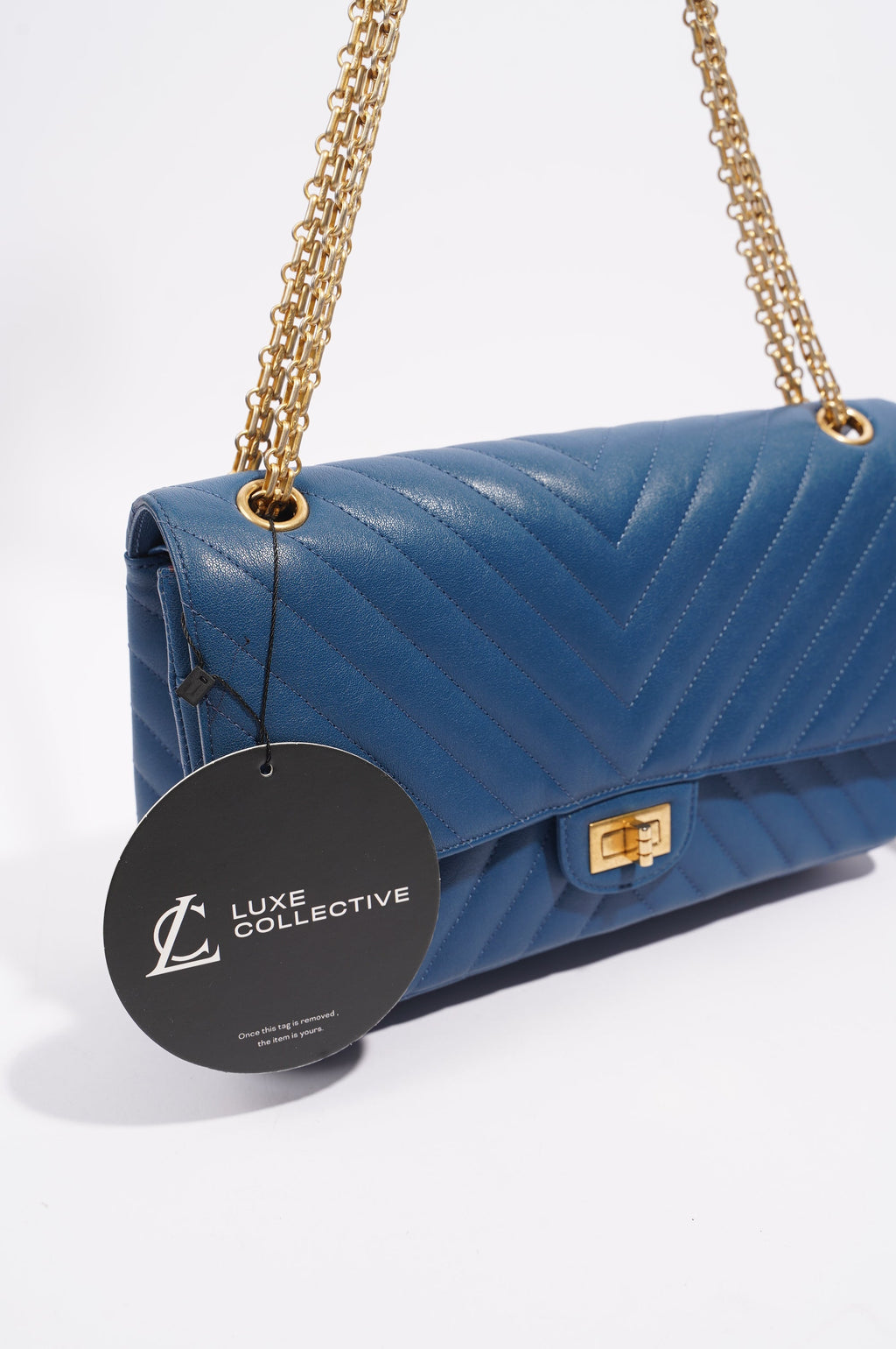 Chanel Womens Lambskin Reissue 2.55 Blue Leather