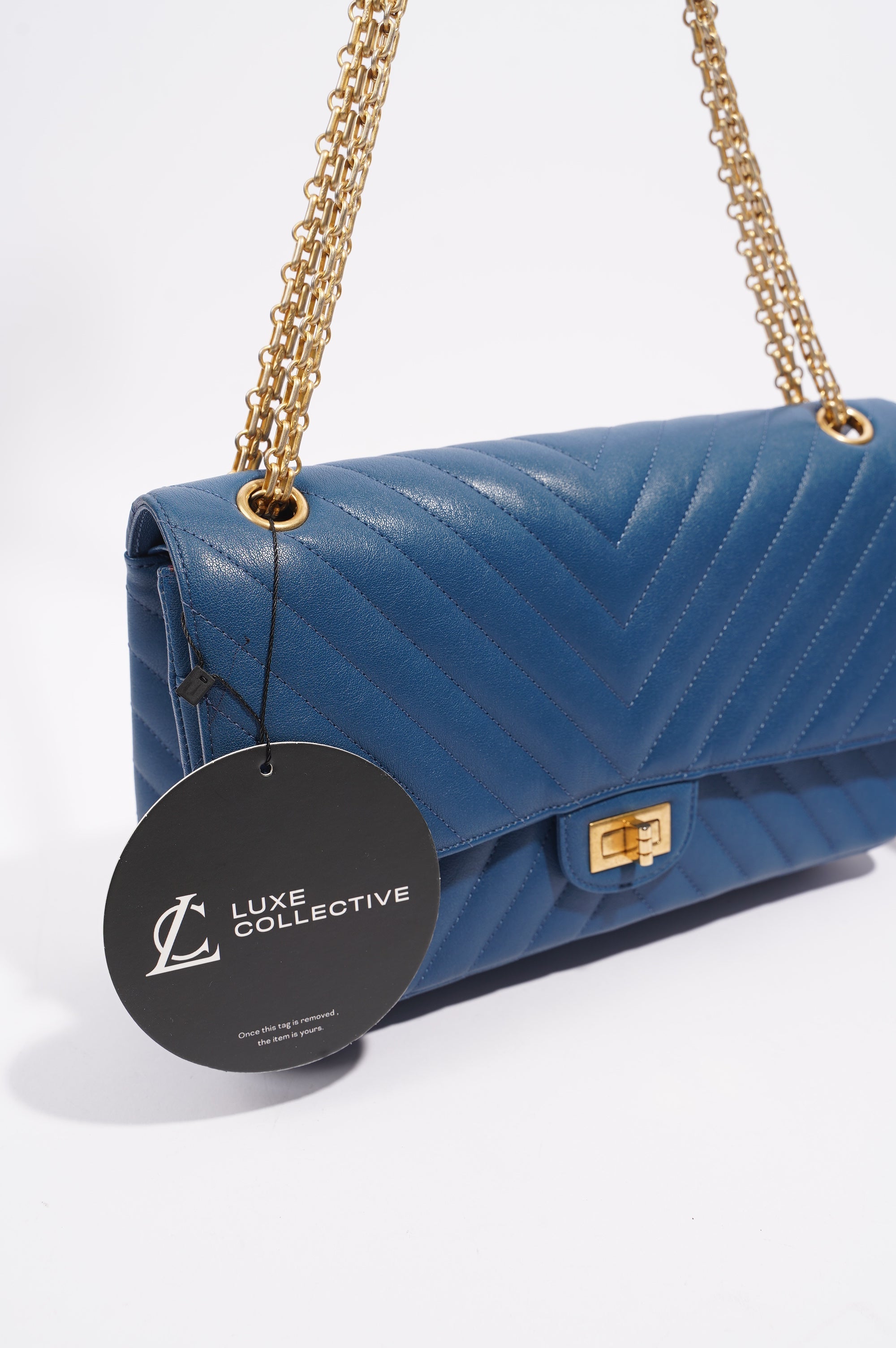 Chanel Womens Lambskin Reissue 2.55 Blue Leather