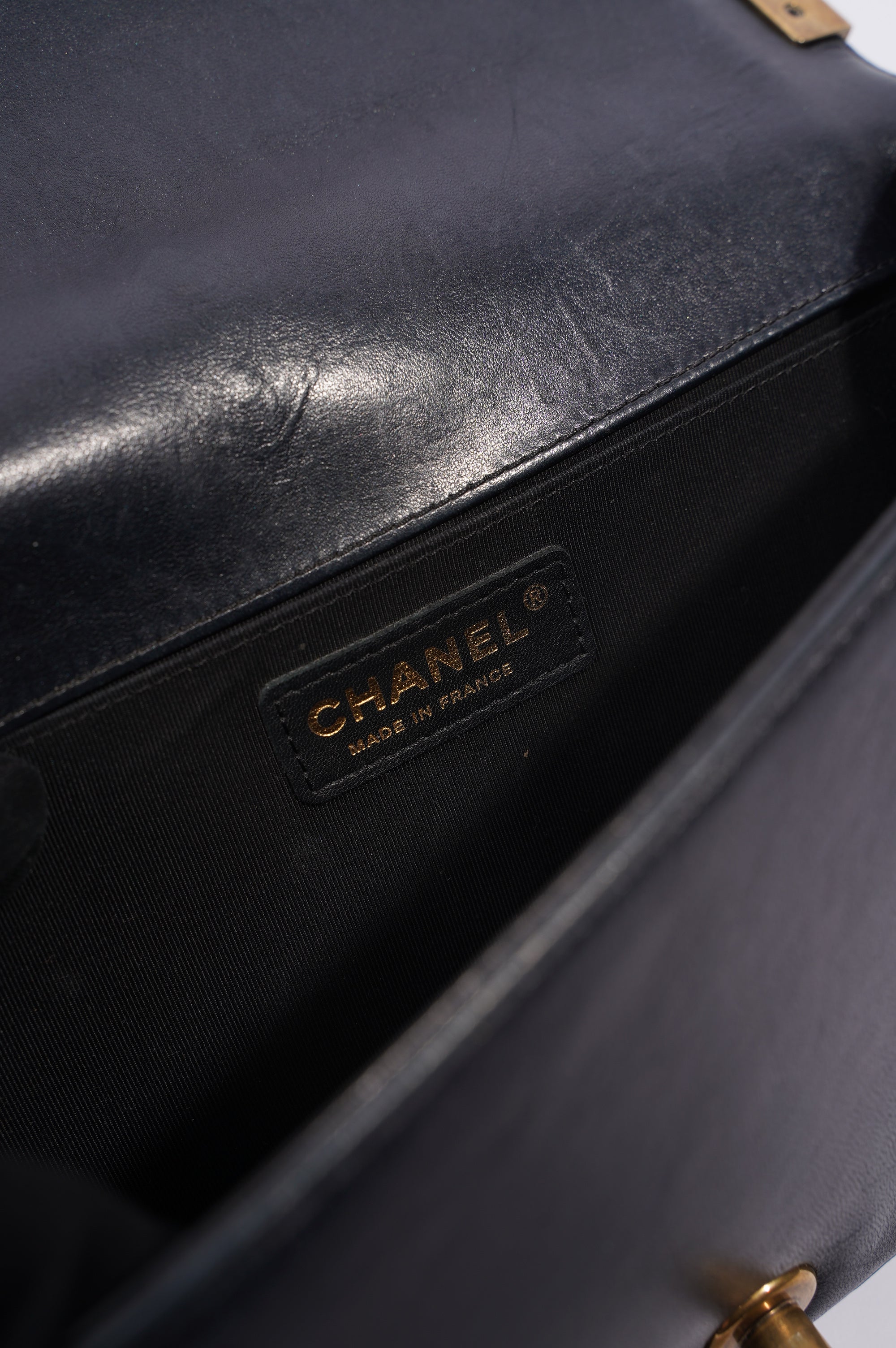 Chanel Womens Boy Bag Navy Lambskin Medium