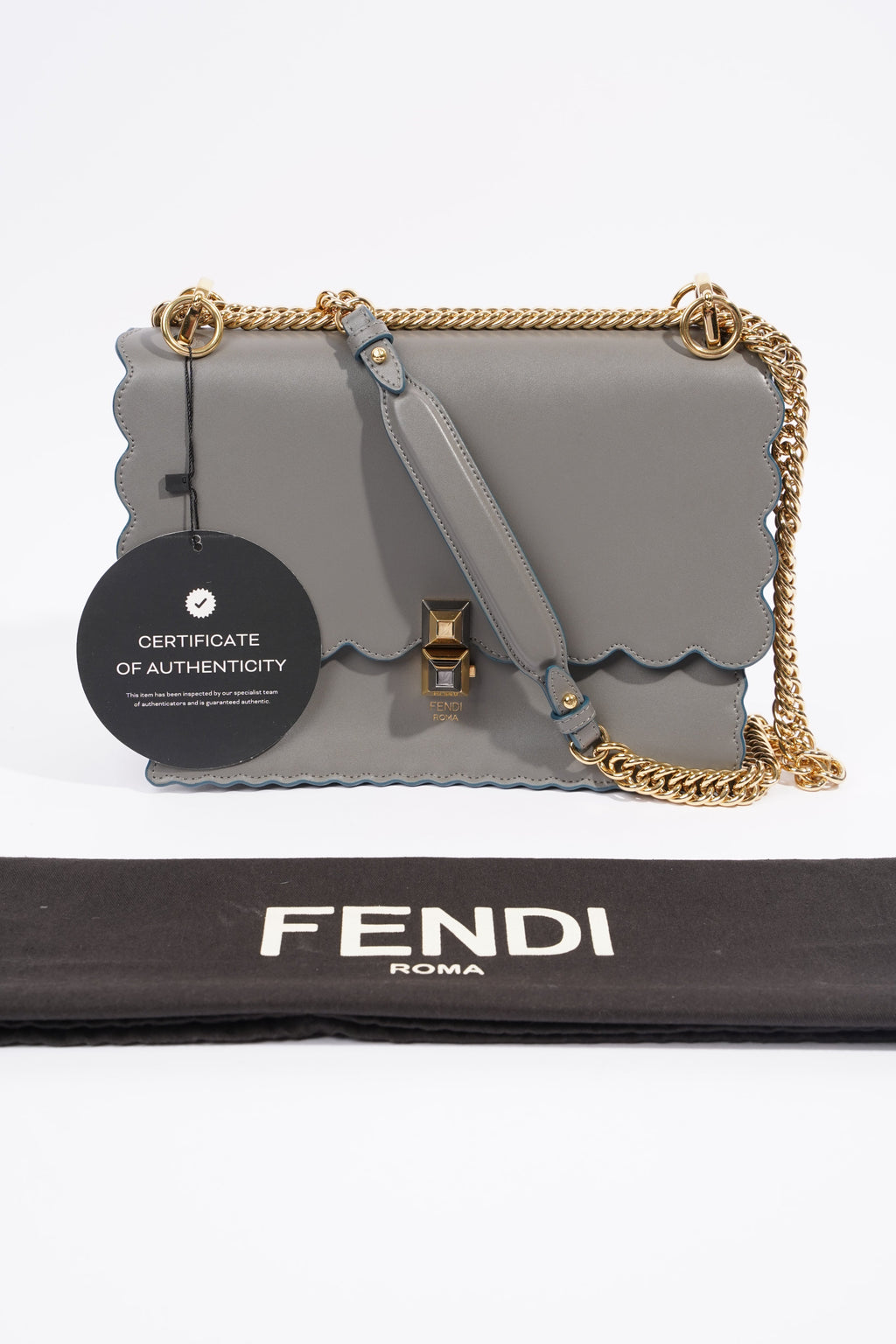 Fendi Kan I Scallop Bag Grey Leather Medium