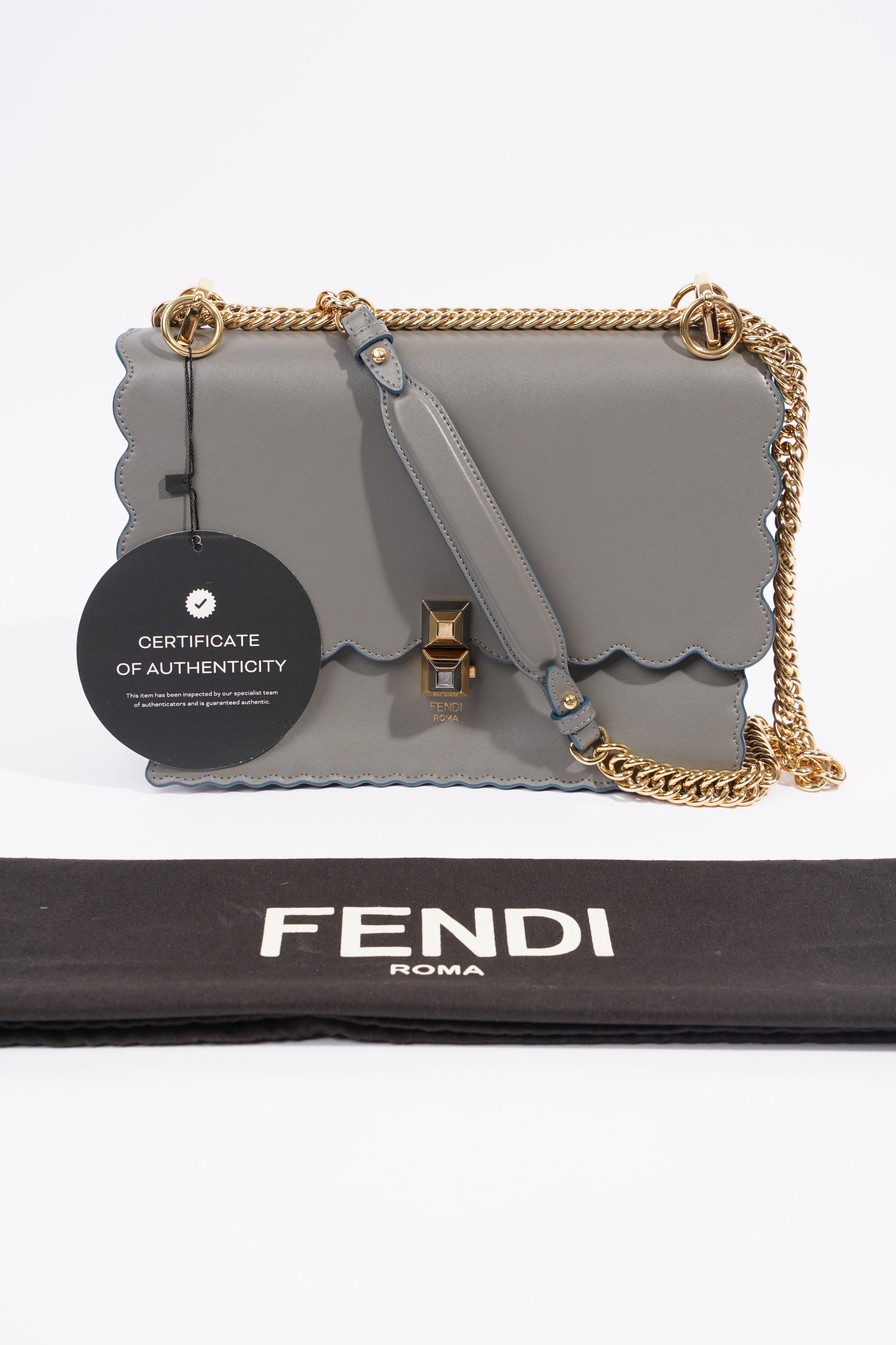 Fendi Kan I Scallop Bag Grey Leather Medium