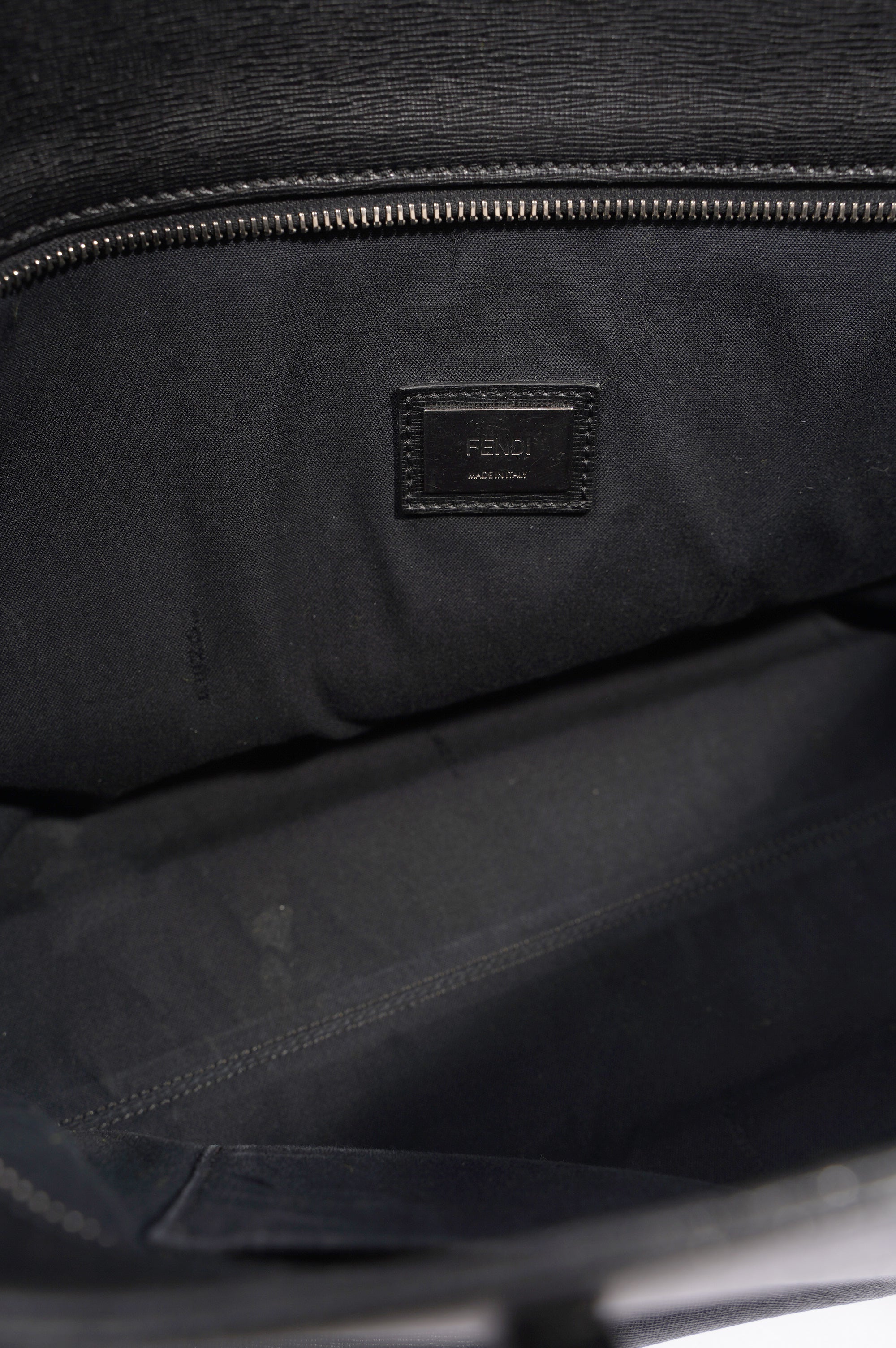 Fendi Logo Roll Tote Black Leather / Shearling Large