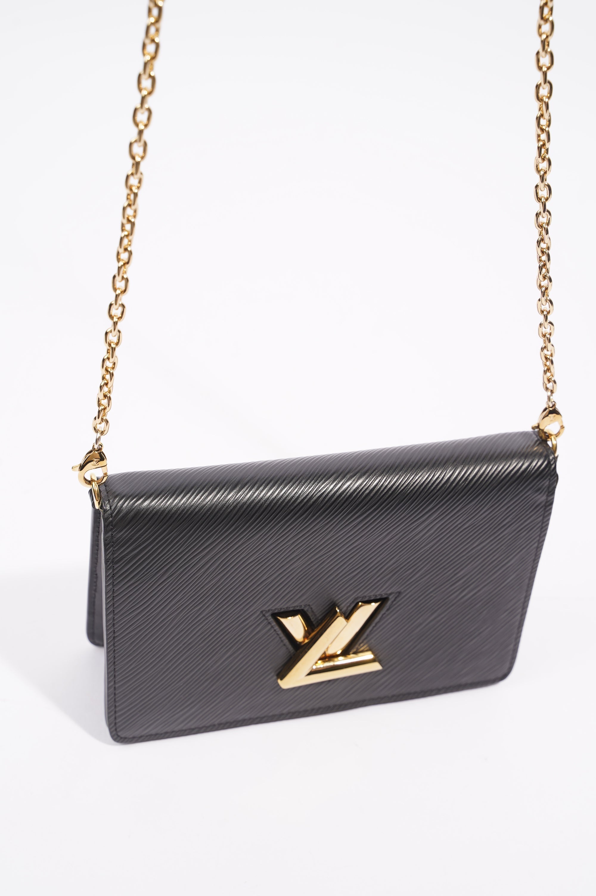 Louis Vuitton Womens Twist Chain Pouch Black Epi Leather