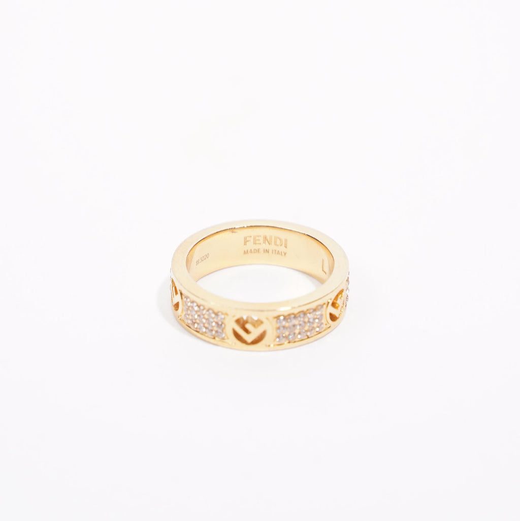 Fendi Womens F Ring Band Golden Base Metal / Rhinestone Large