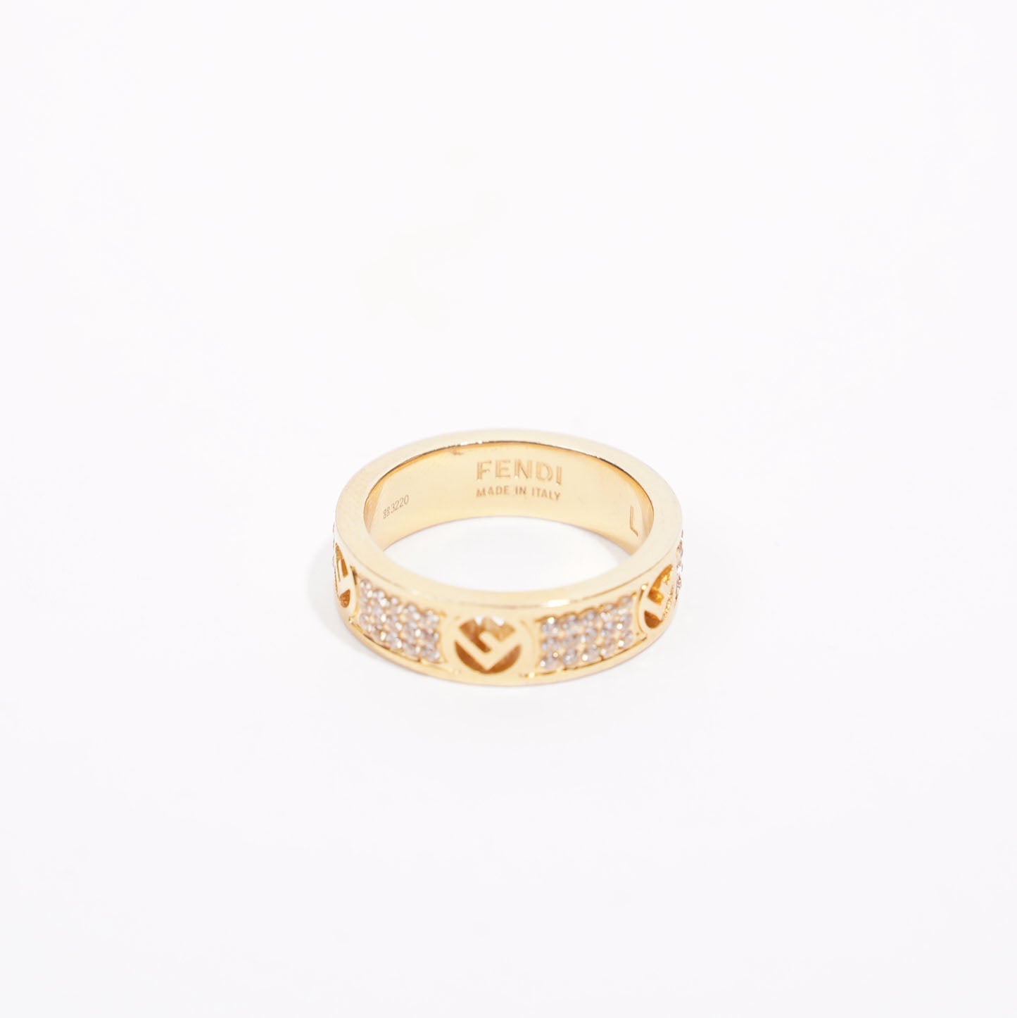 Fendi Womens F Ring Band Golden Base Metal / Rhinestone Large