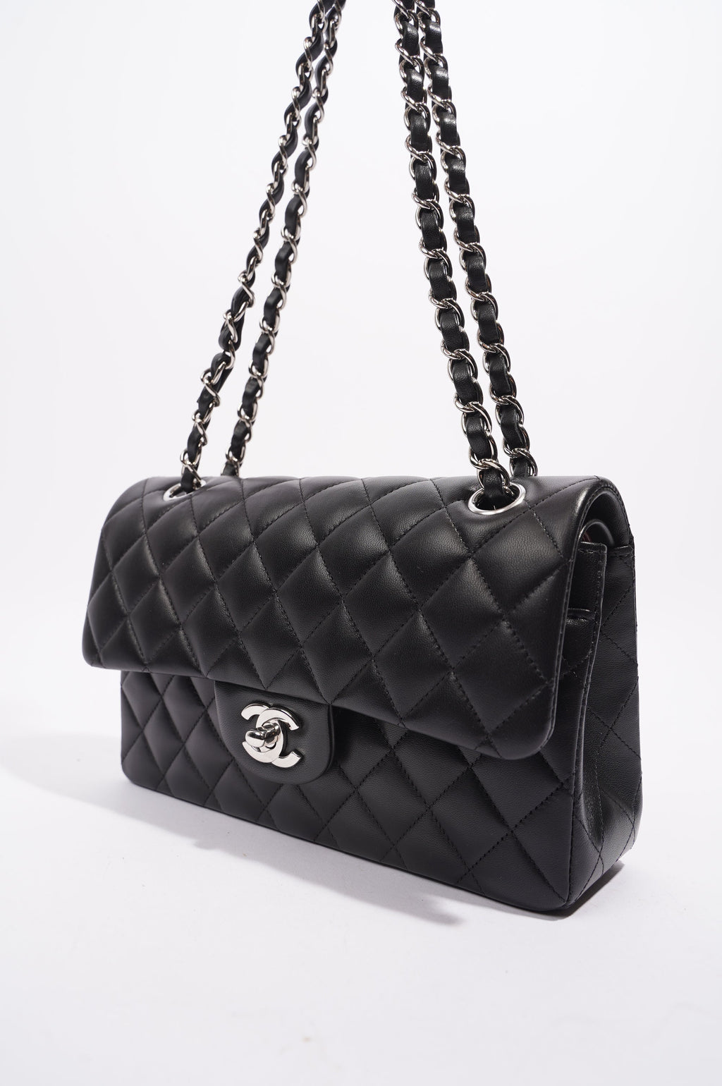 Chanel Lambskin Classic Double Flap Black Leather Small