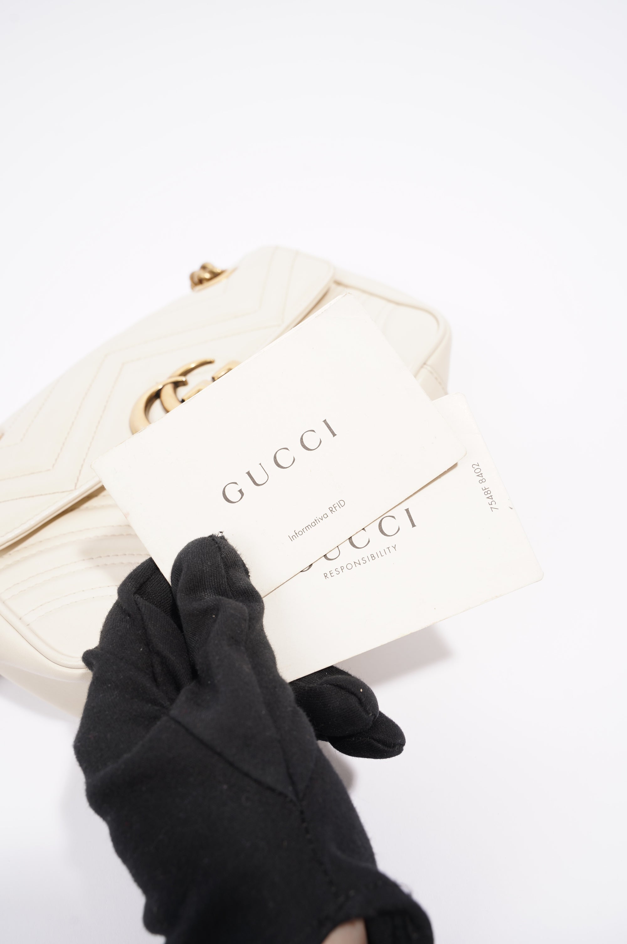 Gucci Womens Marmont Flap White Matelasse Mini