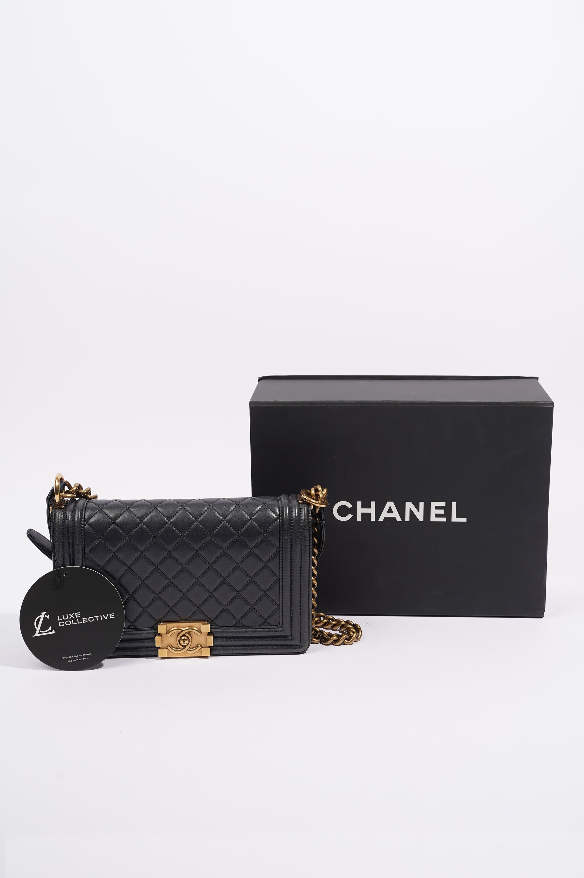 Chanel Womens Boy Bag Navy Lambskin Medium