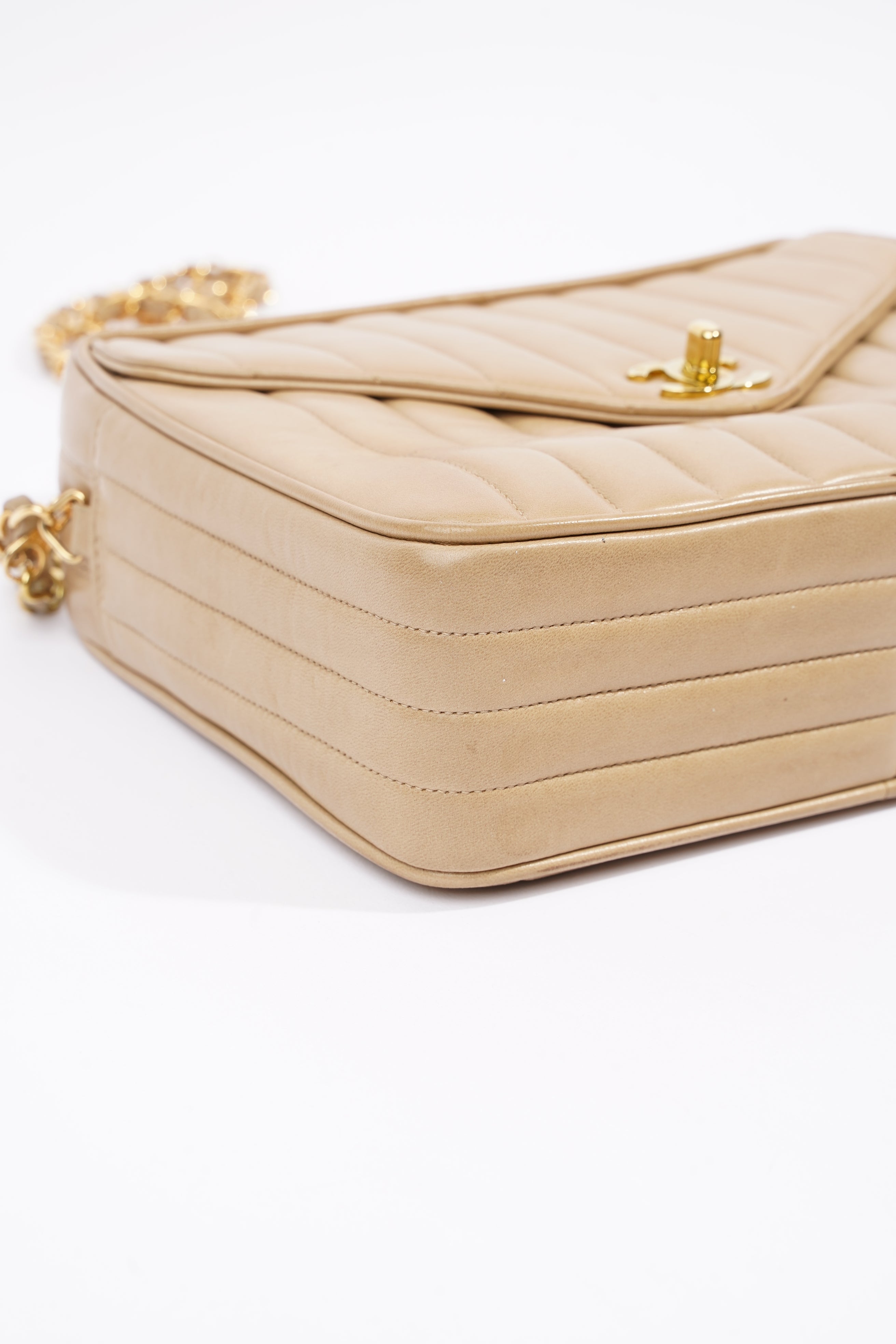 Chanel Vertical Quilted Bag Brown Lambskin Leather
