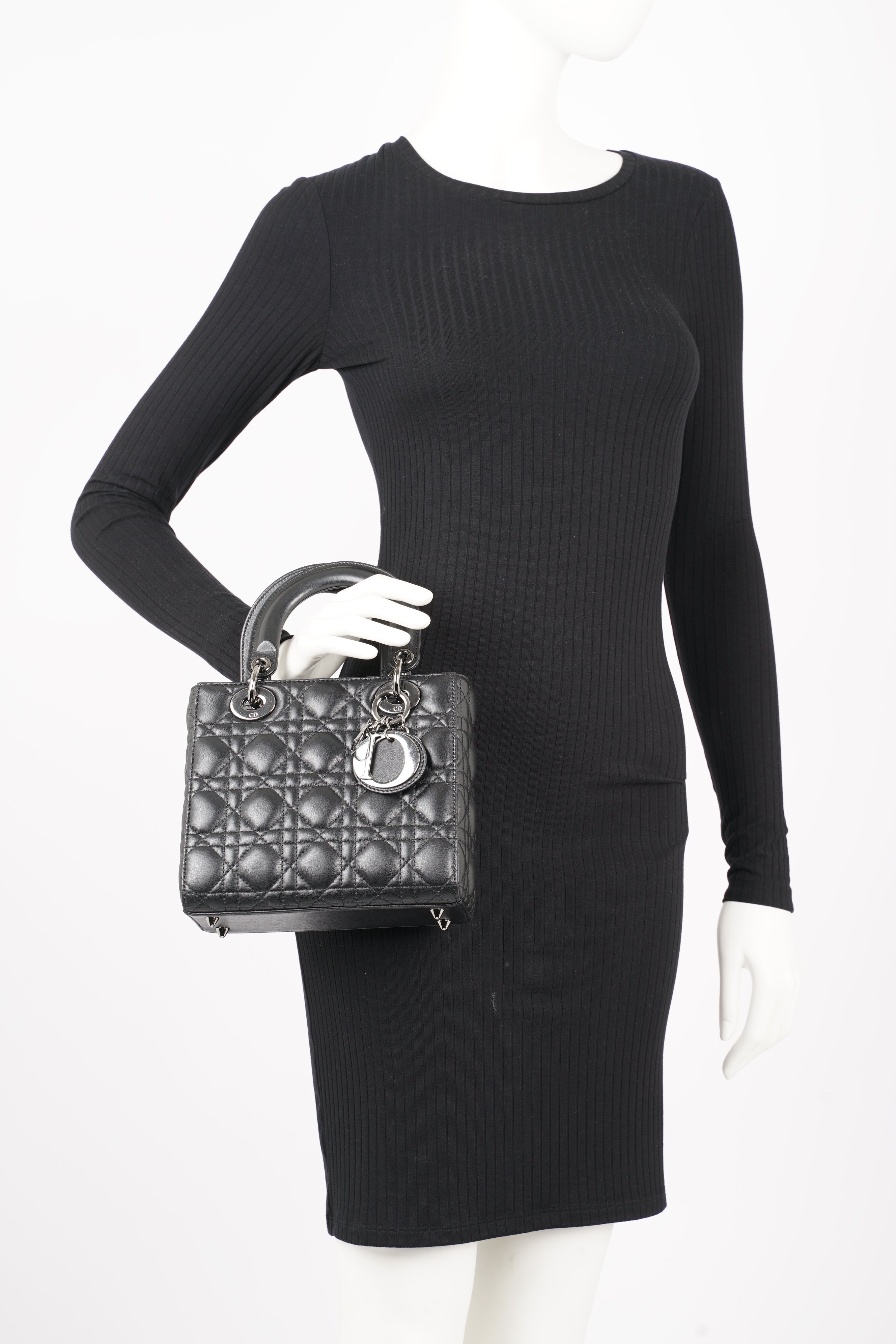 Christian Dior Womens Lady Dior Black Lambskin Small