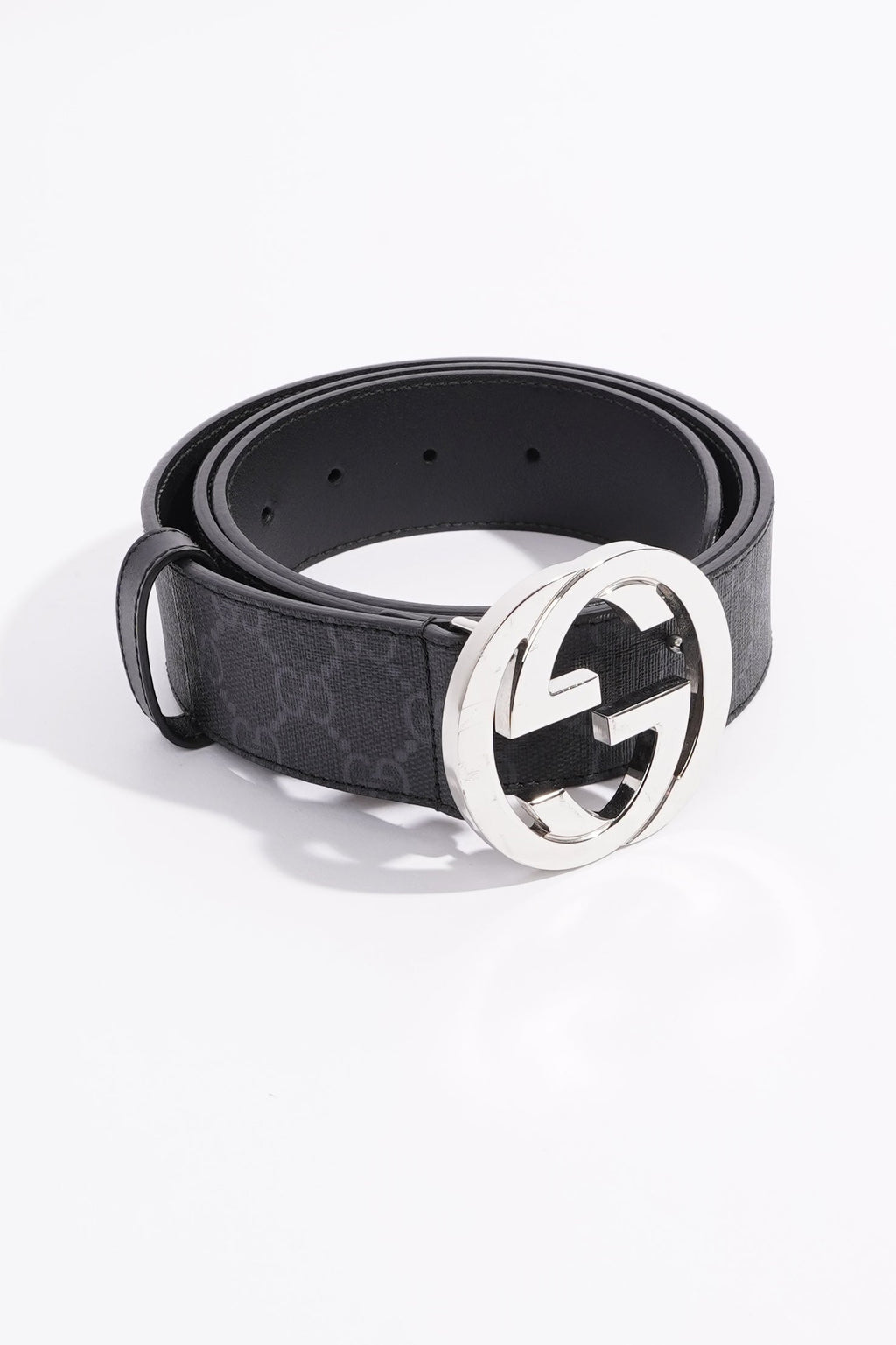 Gucci Mens Interlocking Belt Black Guccissima 95cm - 38"